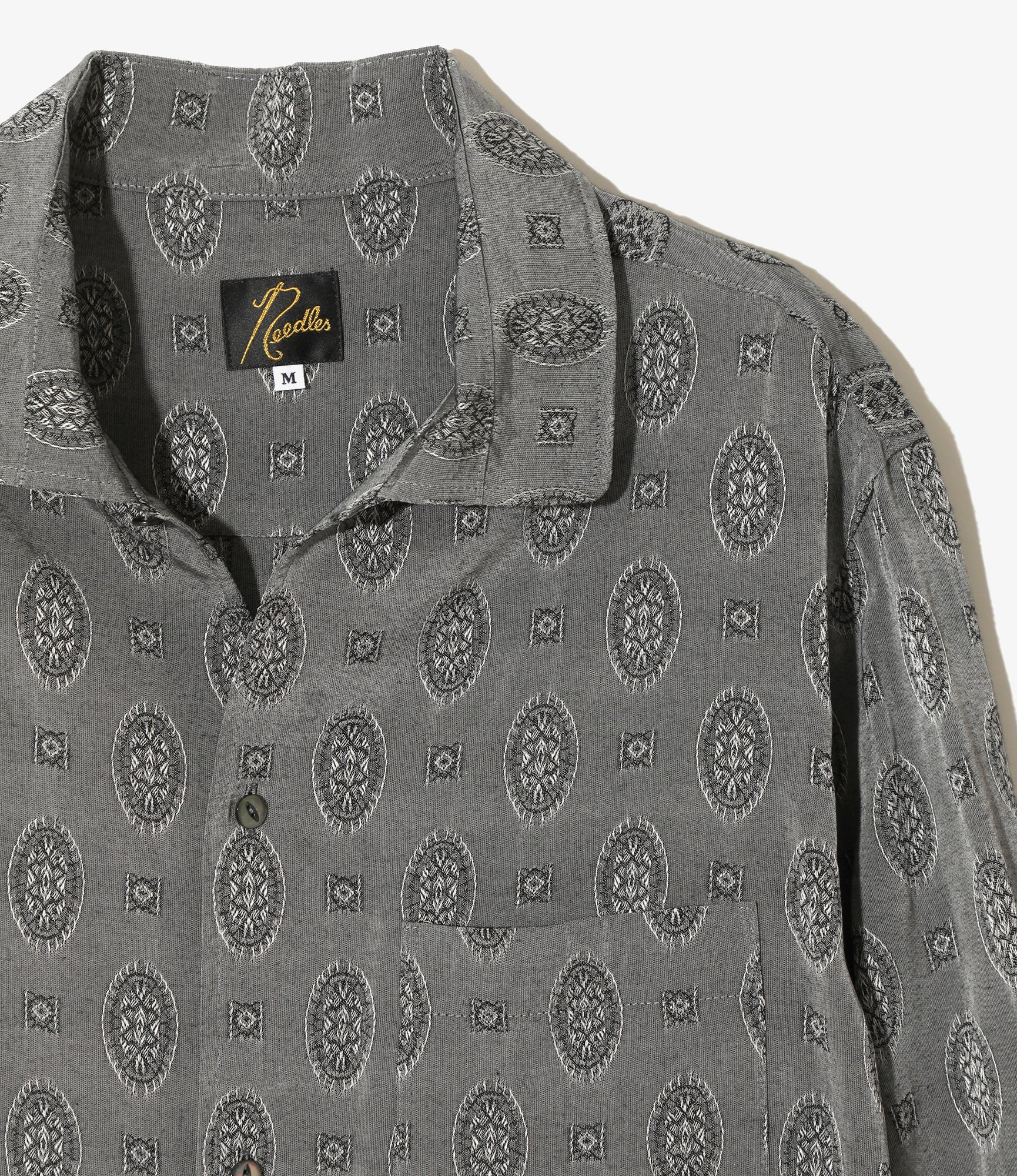 Italian Collar Shirt - Grey - Fine Pattern Jacquard