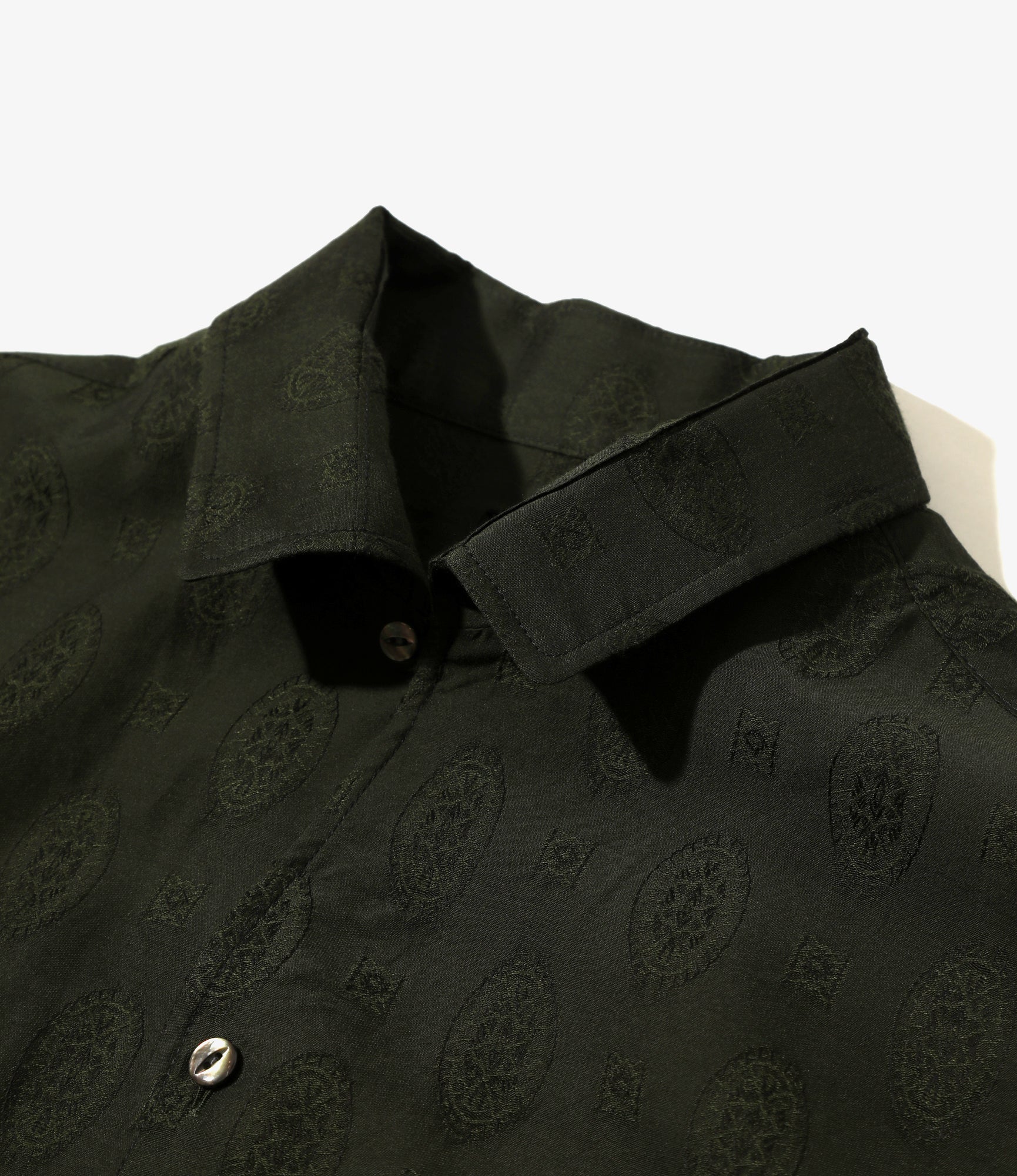 Italian Collar Shirt - Dk. Green- Fine Pattern Jacquard