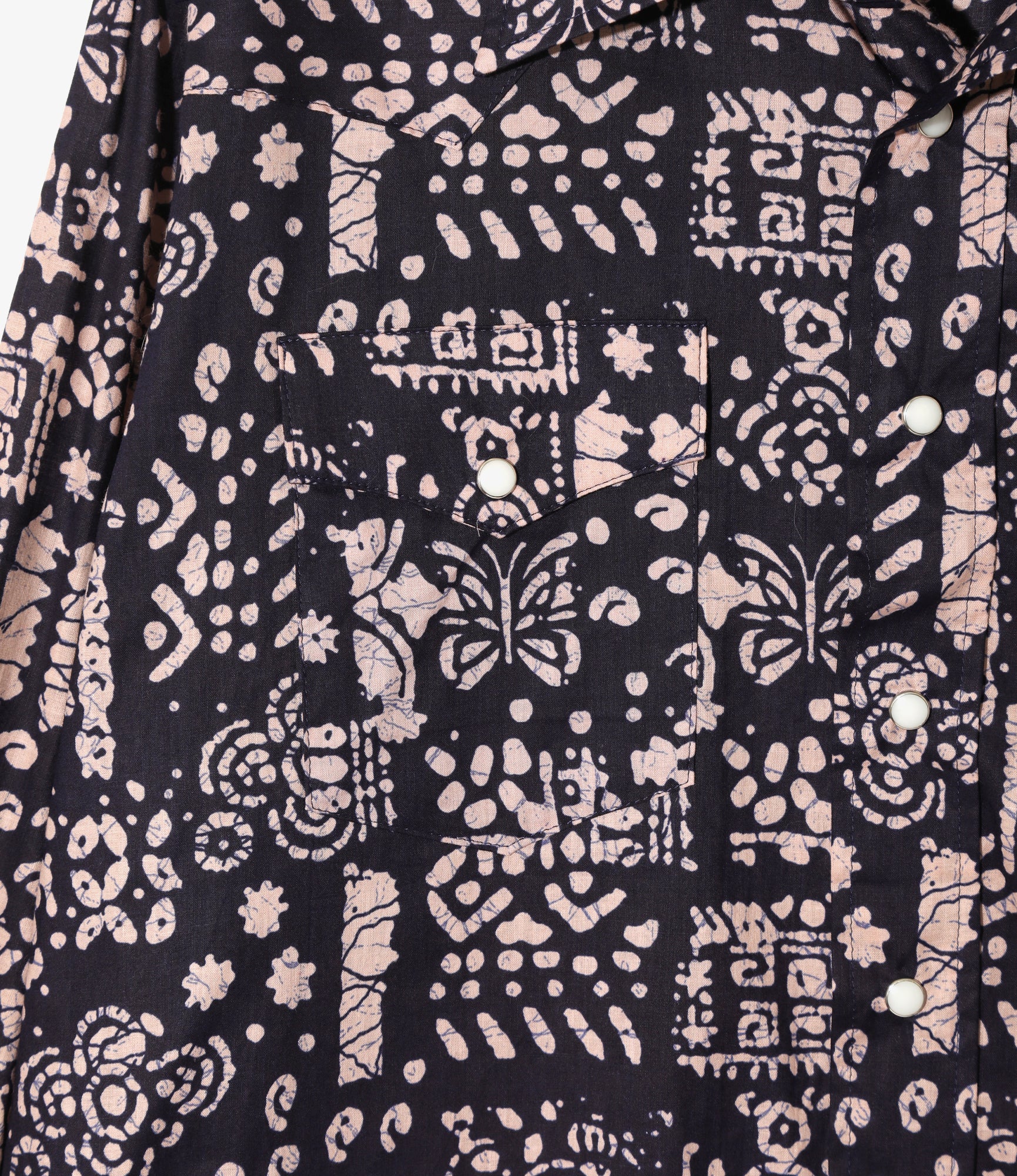 Western Shirt - Navy - Printed Cotton Lawn / Batik