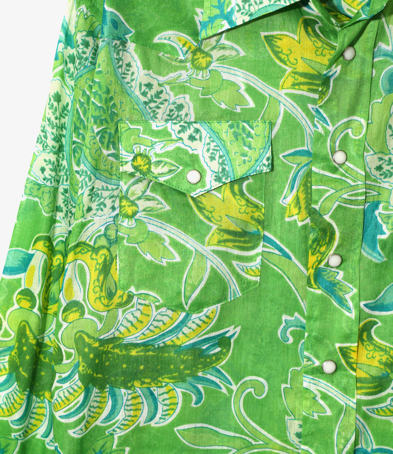Western Shirt - Green - Printed Cotton Lawn / Floral