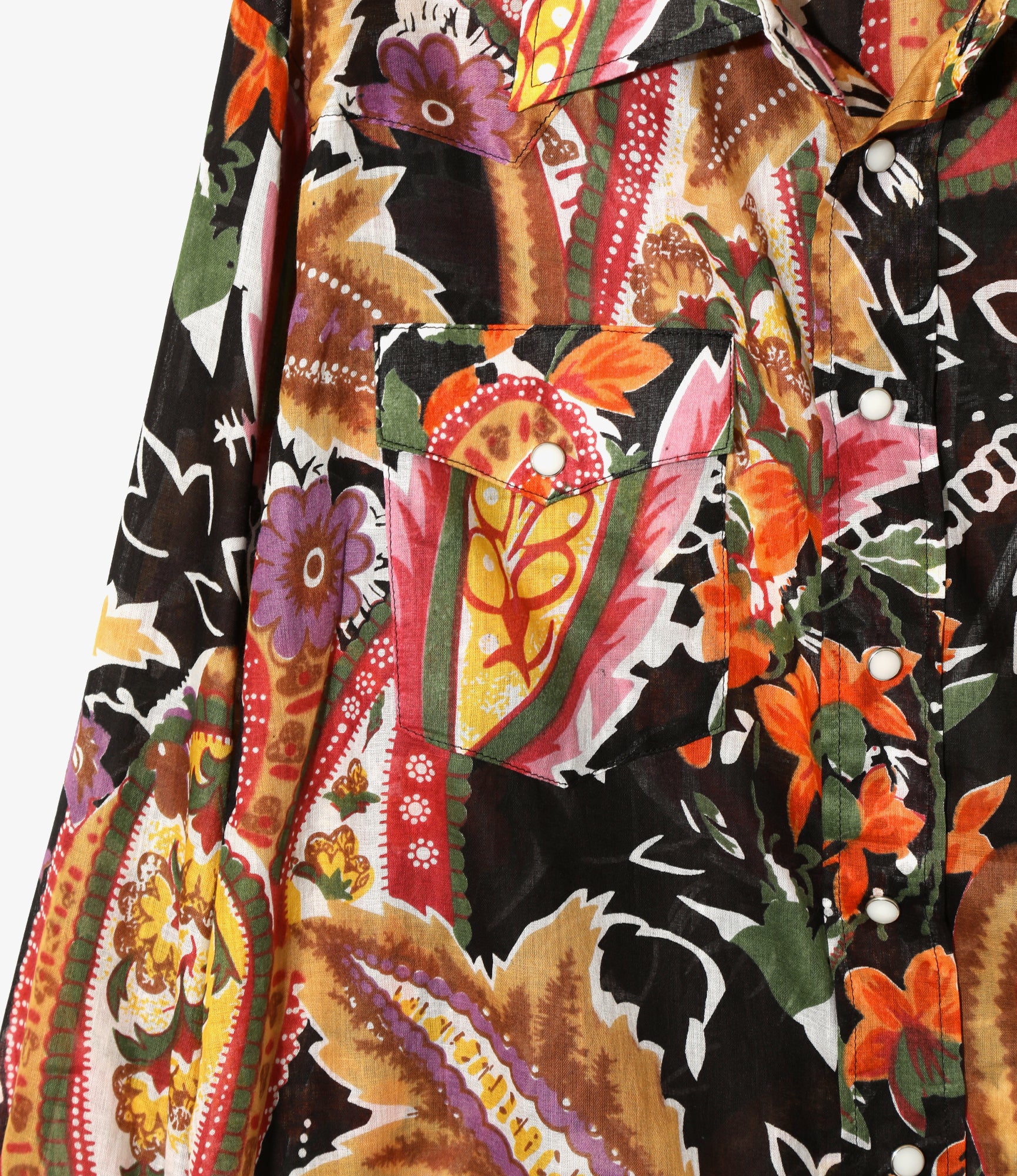 Western Shirt - Black - Printed Cotton Lawn / Floral