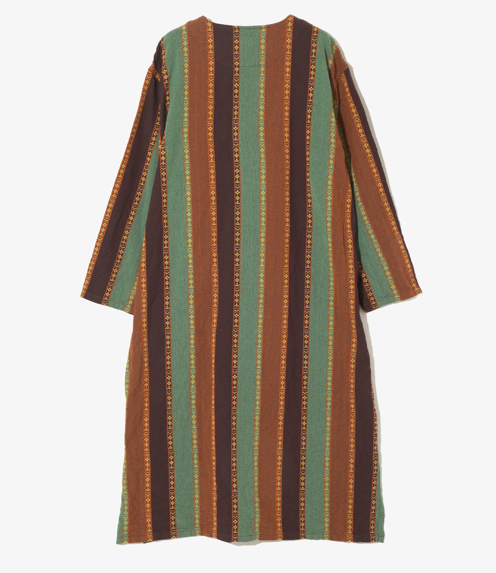 V-Neck Army Dress - Brown/Green - Dobby Stripe