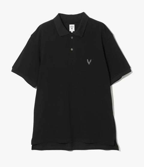South2 West8 - S/S Polo Shirt - Black - Cotton Pique | Nepenthes