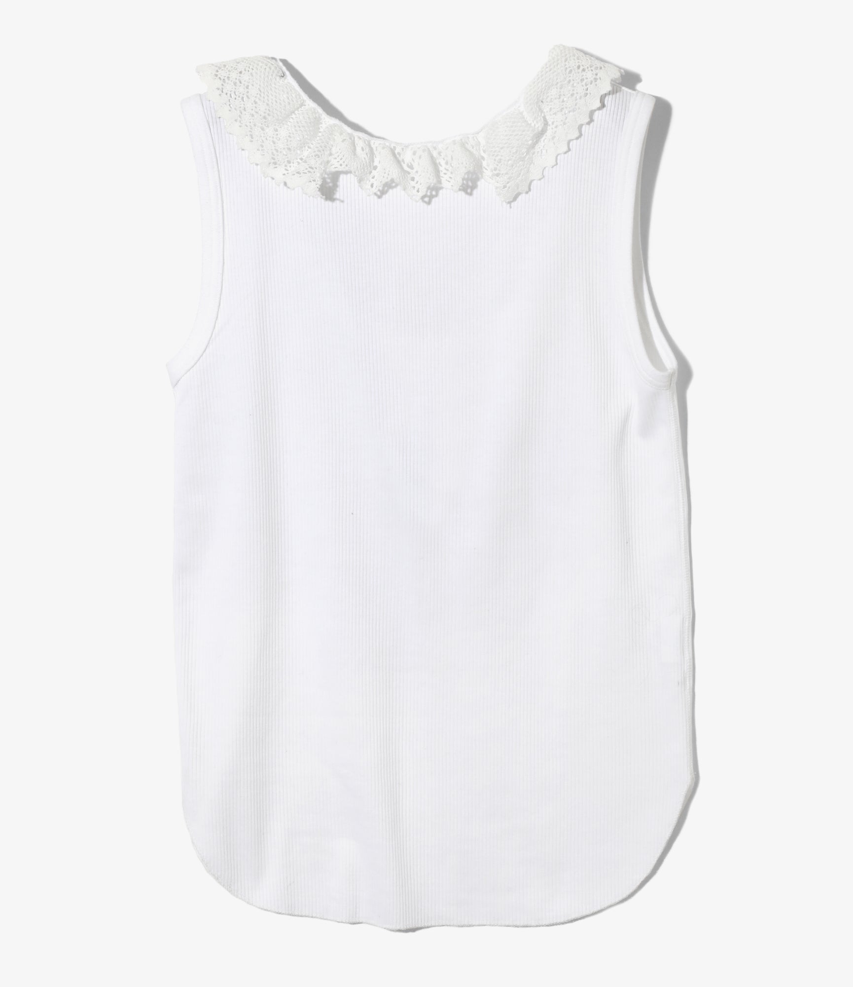 Ribbed Lace Tank Top - White