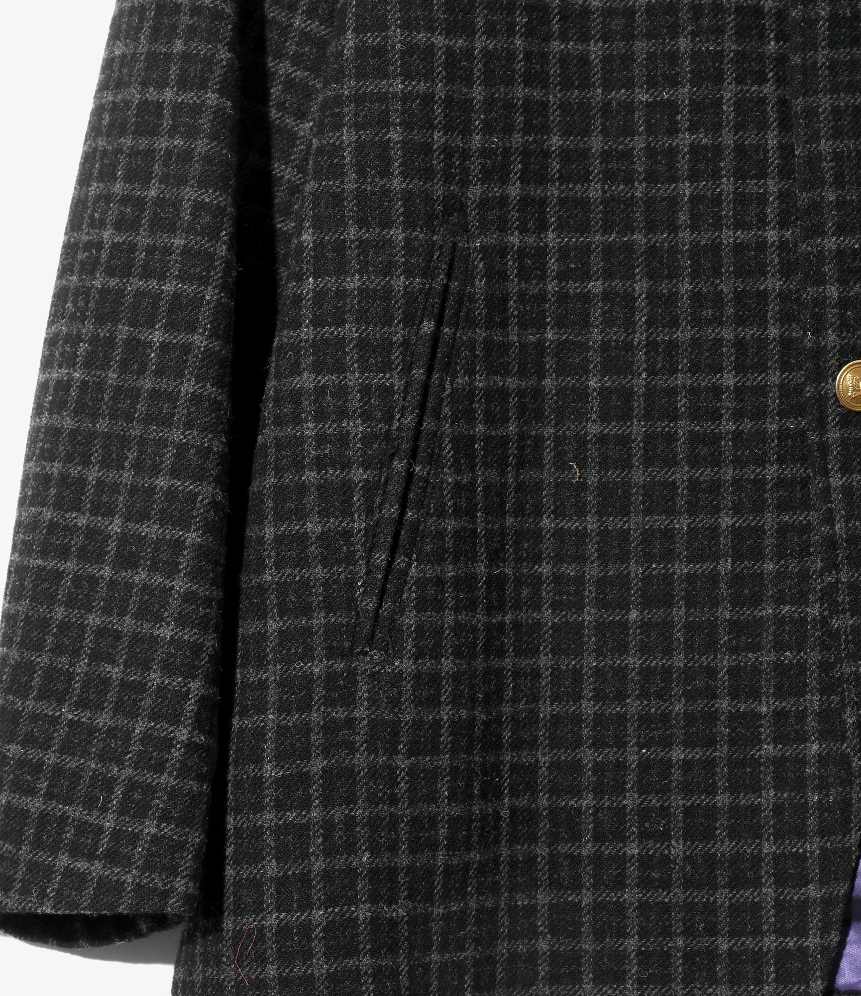 Women's Pin Lapel Blazer - Charcoal - Wool Tweed Plaid