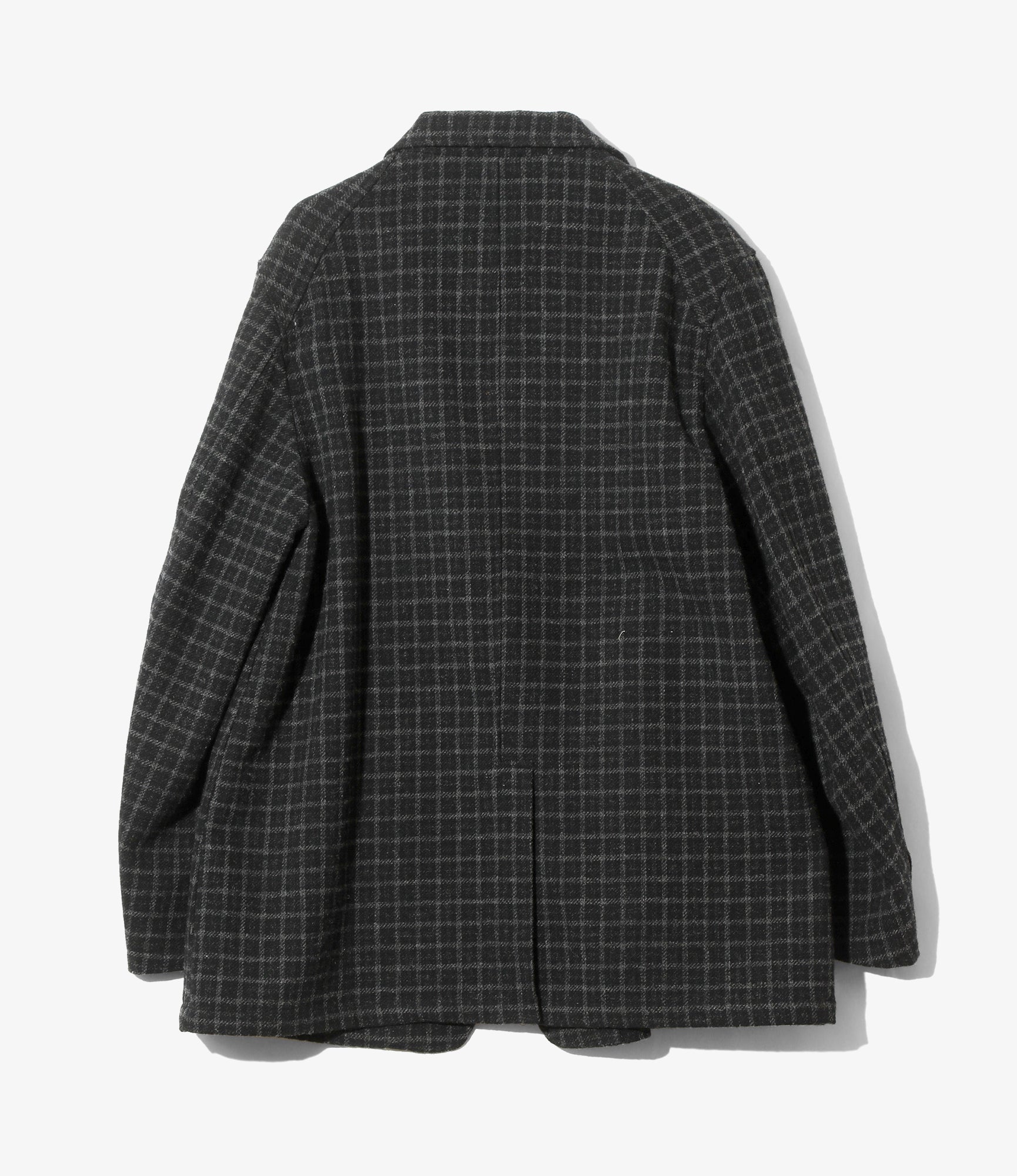 Women's Pin Lapel Blazer - Charcoal - Wool Tweed Plaid