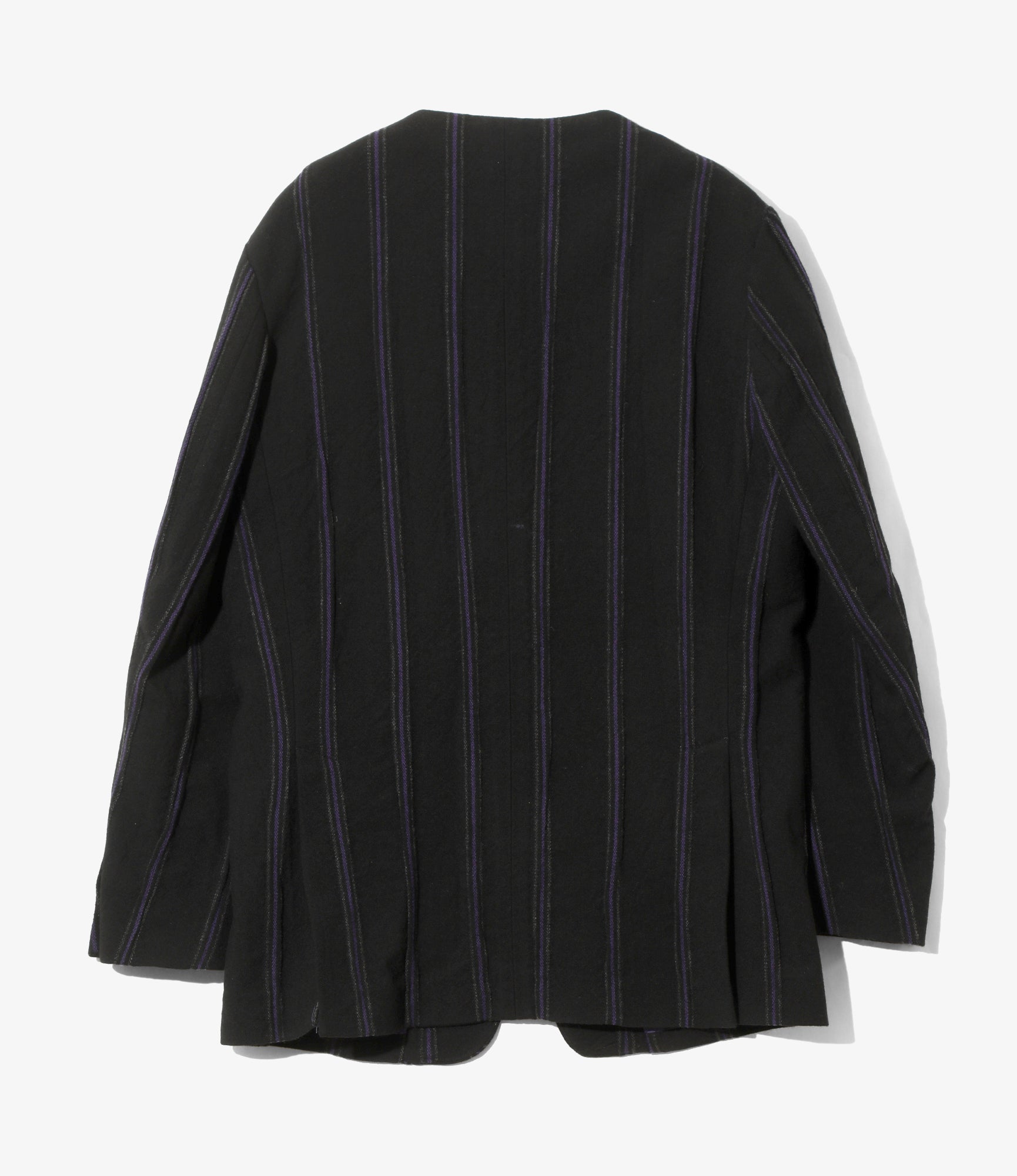 Women's Collarless Jacket - Black/Purple - Stripe Tweed