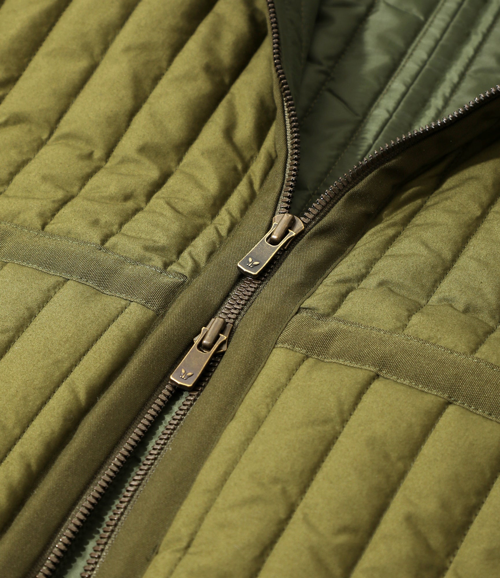 Taped Quilted Hoody - Olive - Cotton Poplin