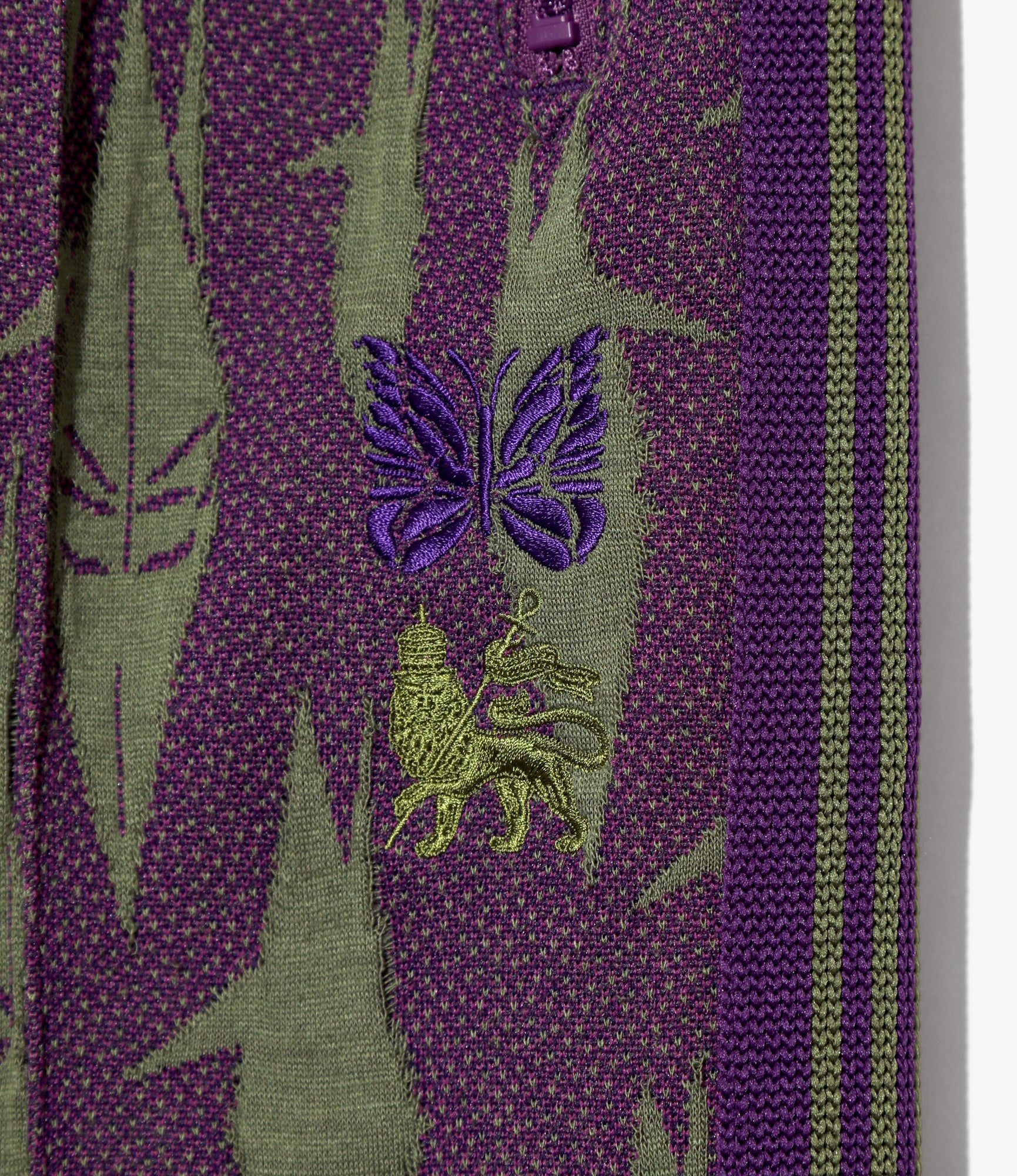 Needles x Sasquatchfabrix - Track Pant - Eggplant x Olive - Origami crane