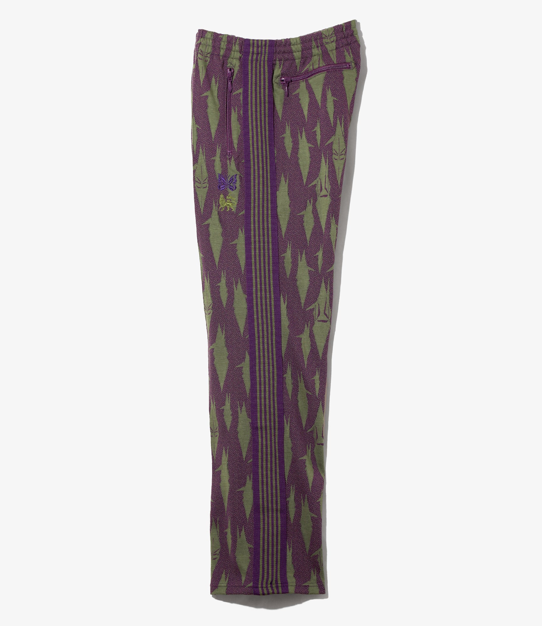 Needles x Sasquatchfabrix - Track Pant - Eggplant x Olive - Origami crane