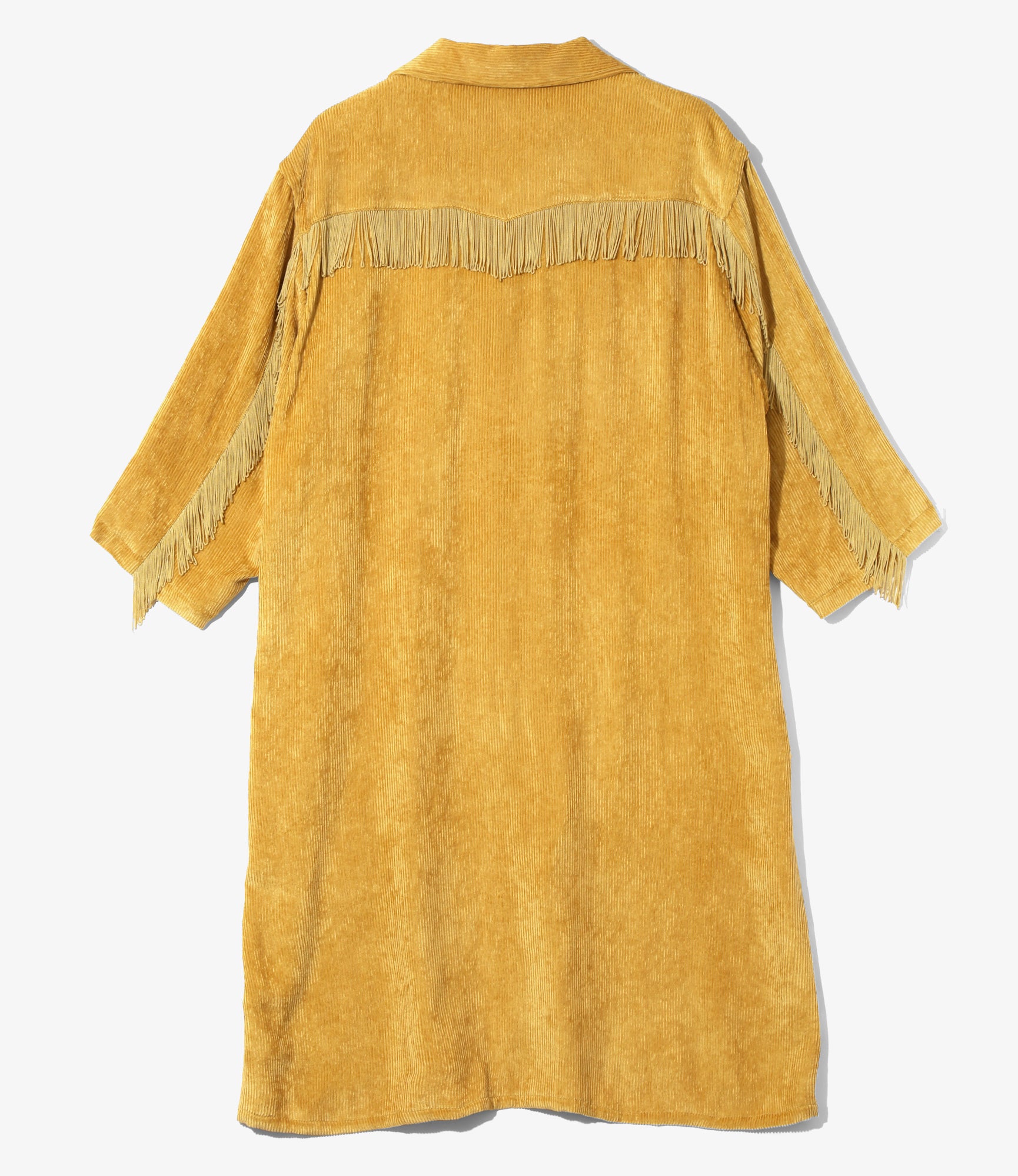 Women's Fringe Open Collar Shirt Dress - Gold - Rayon Corduroy