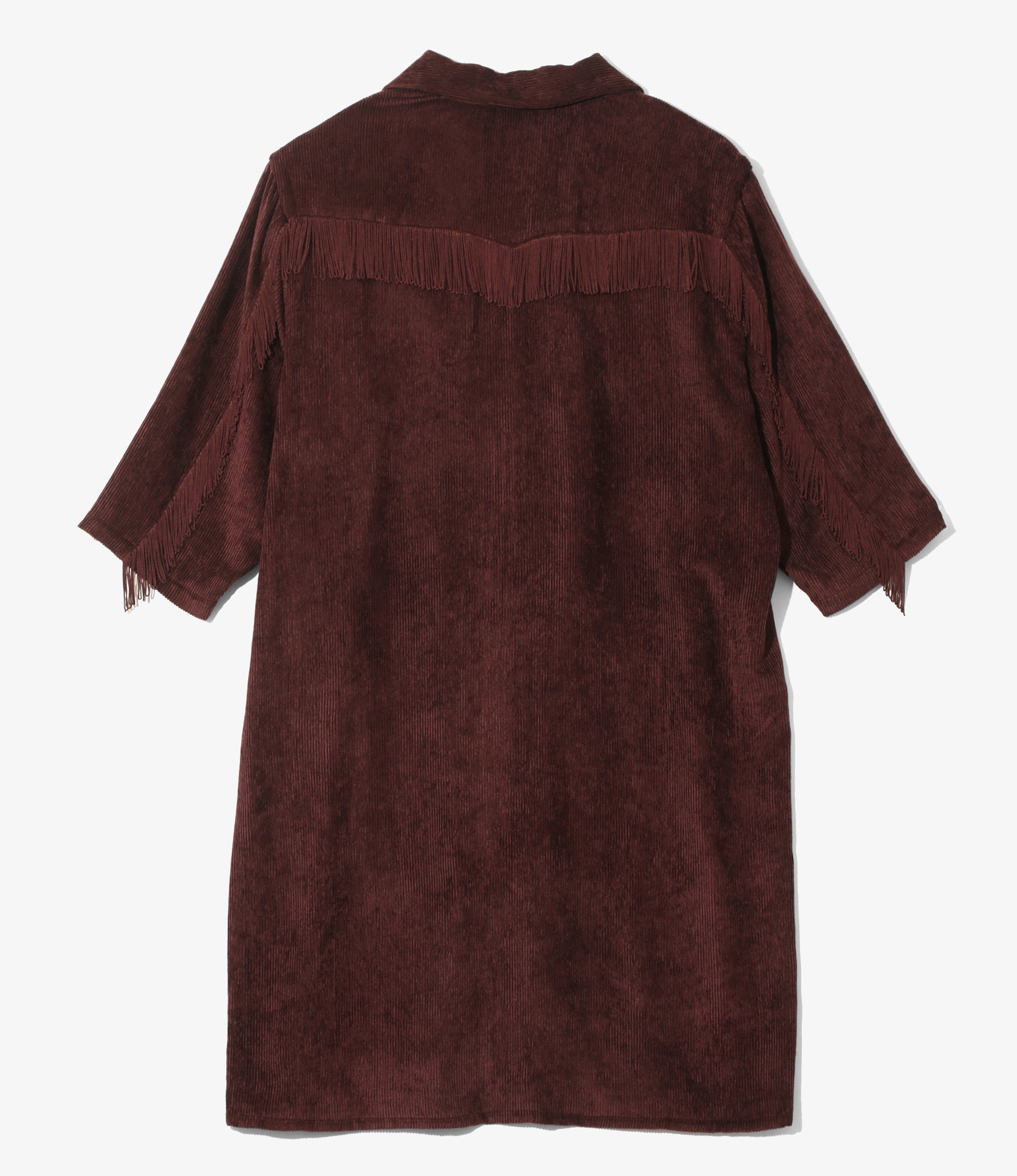 Women's Fringe Open Collar Shirt Dress - Burgundy - Rayon Corduroy