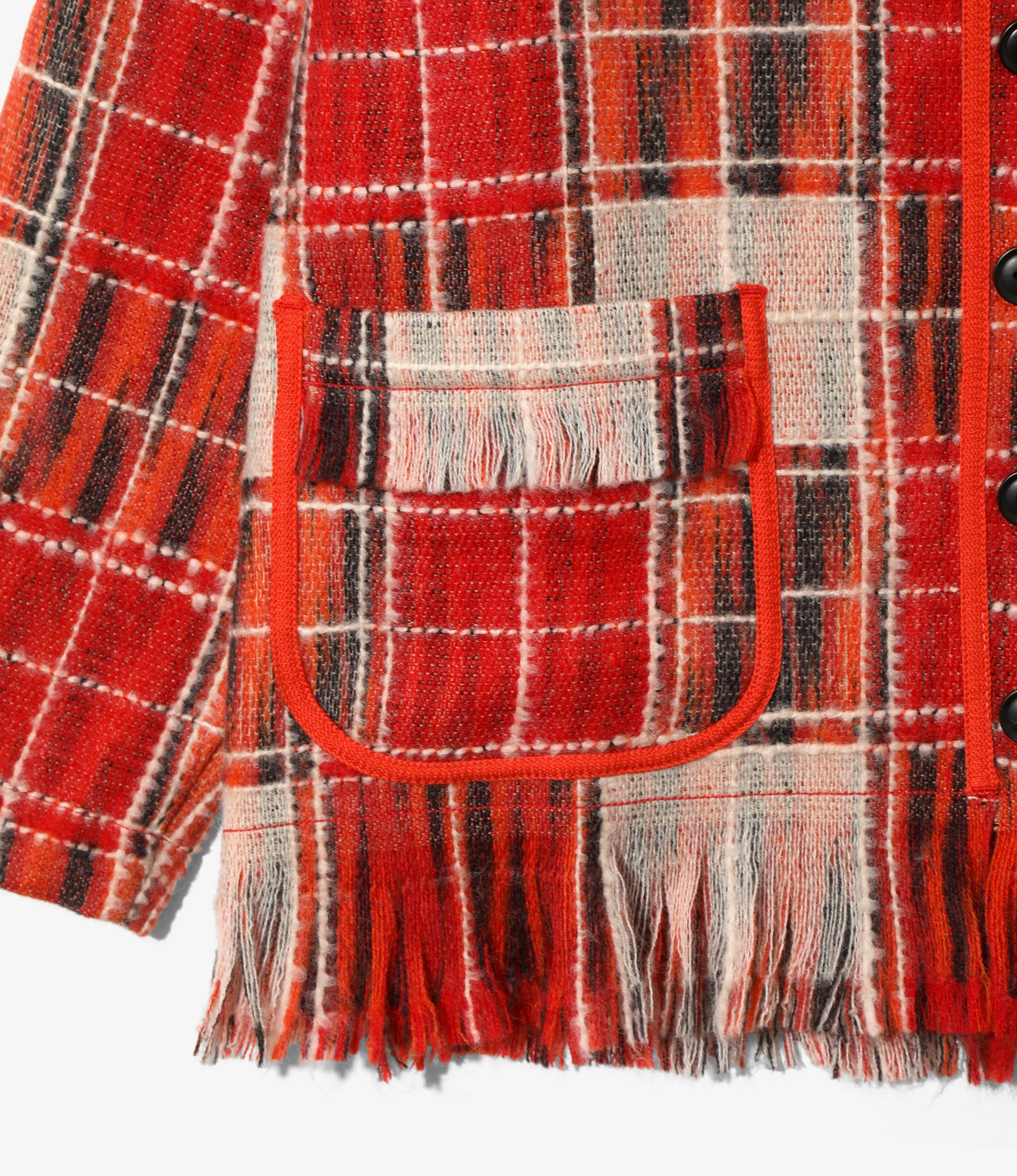Fringe Cardigan - Red - Wool Plaid