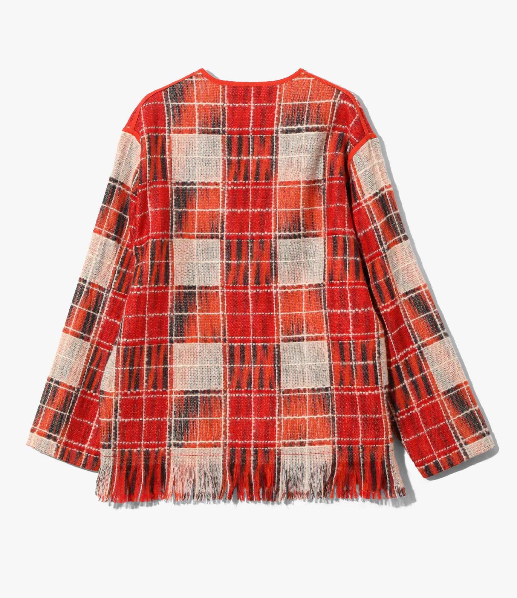 Fringe Cardigan - Red - Wool Plaid