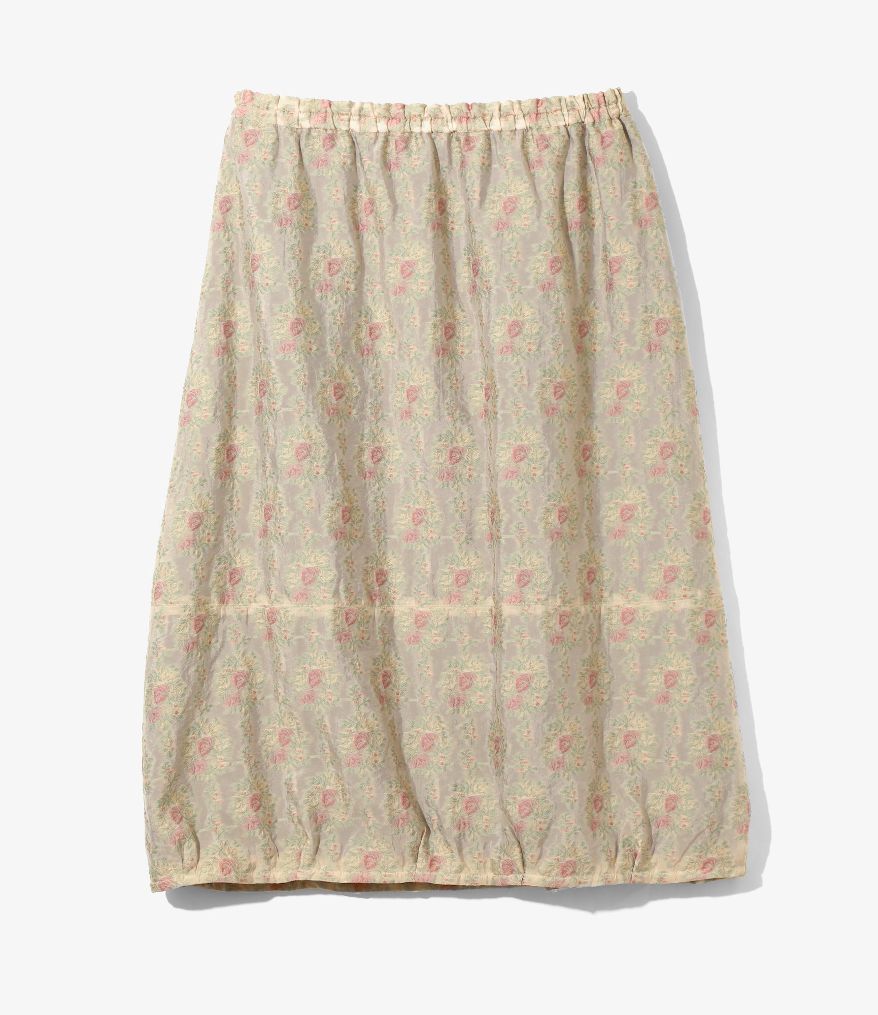Women's Balloon Skirt - Beige - Floral Cut Jacquard