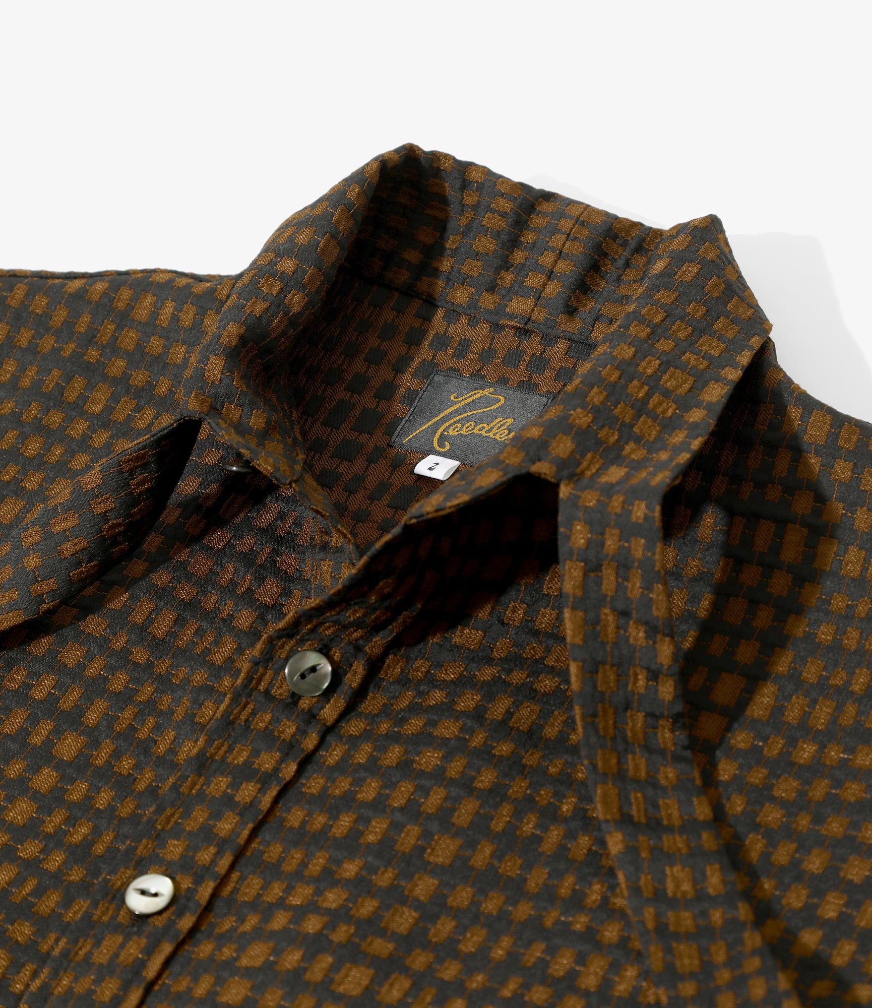 Women's Ascot Collar Dress - Brown - Square Jacquard