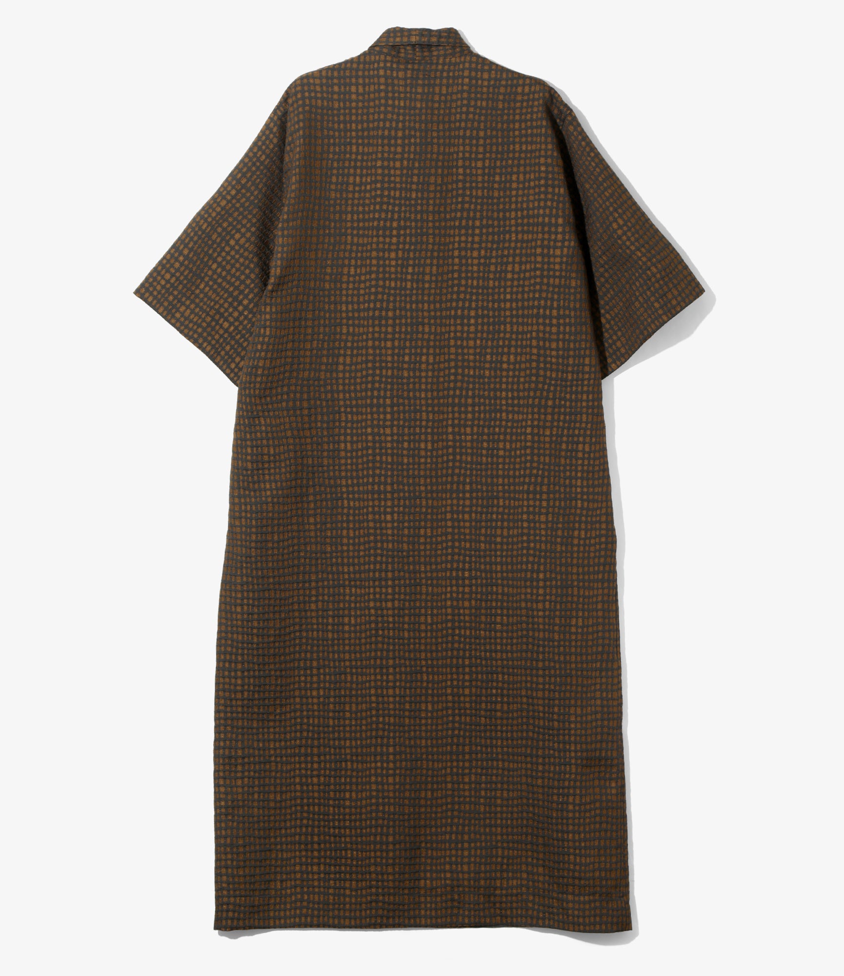 Women's Ascot Collar Dress - Brown - Square Jacquard