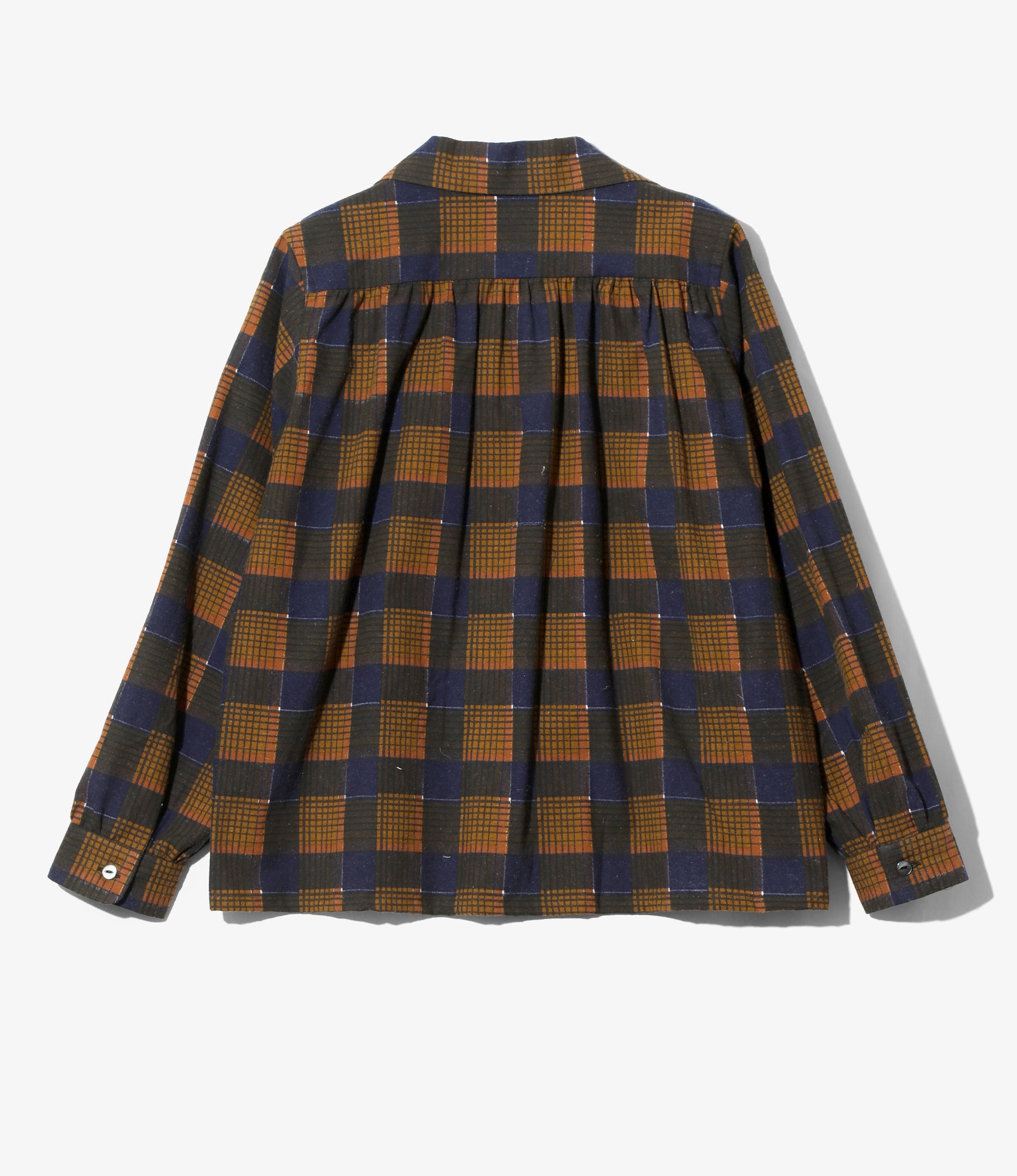 Women's Gathered Blouse - Brown - Printed Flannel