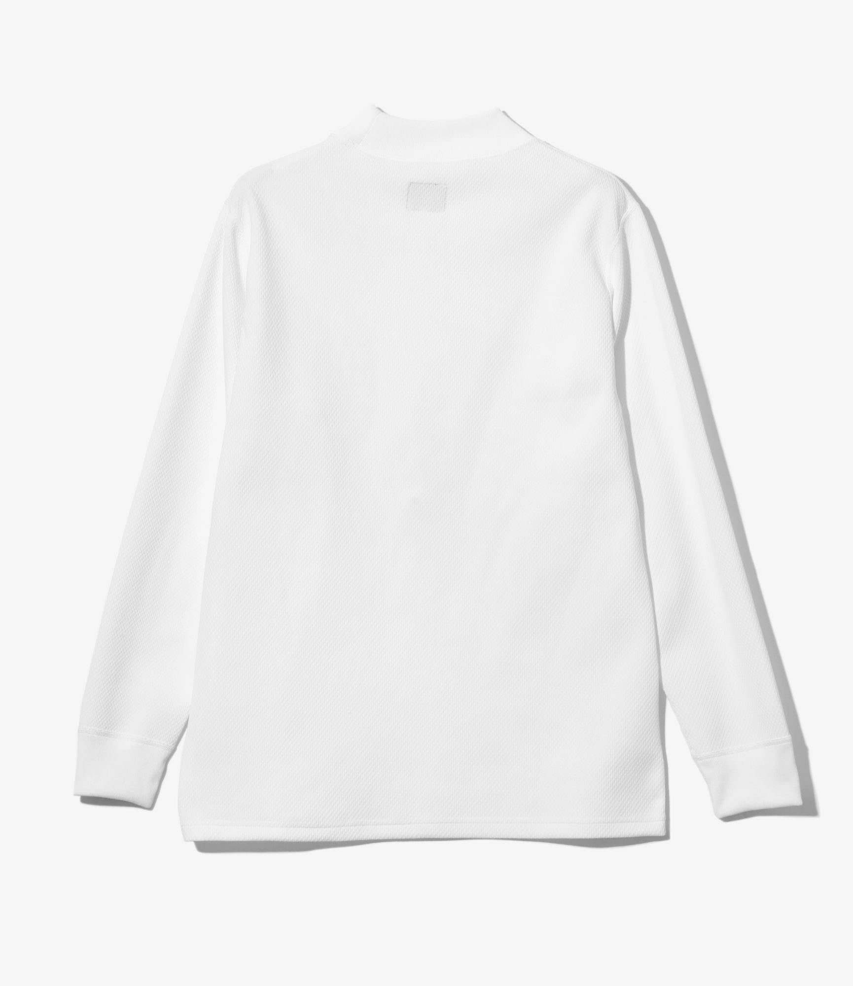 L/S Mock Neck Tee - White - Poly Waffle Jersey