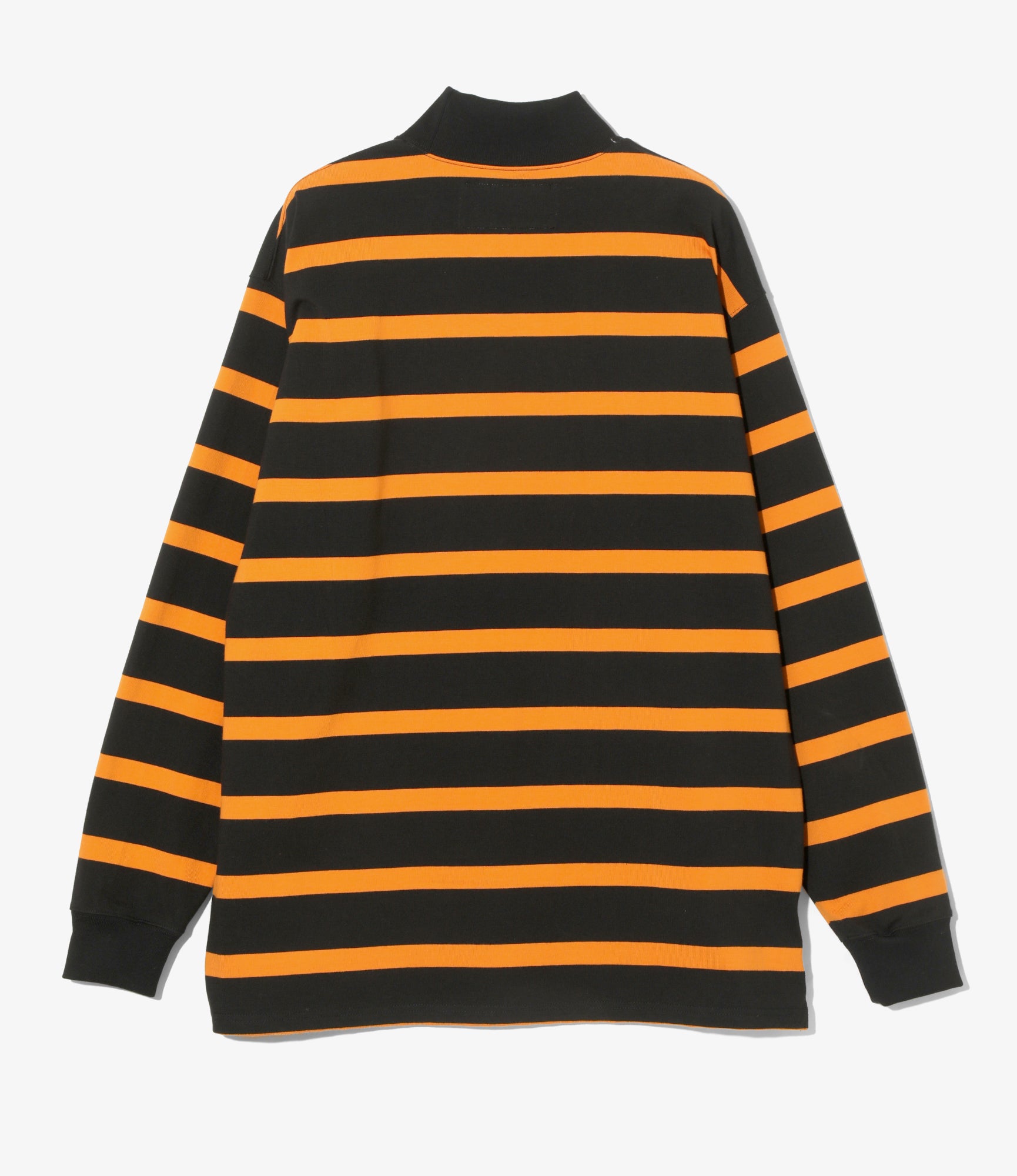 L/S Mock Neck Tee - Orange/Black - Stripe Cotton Jersey