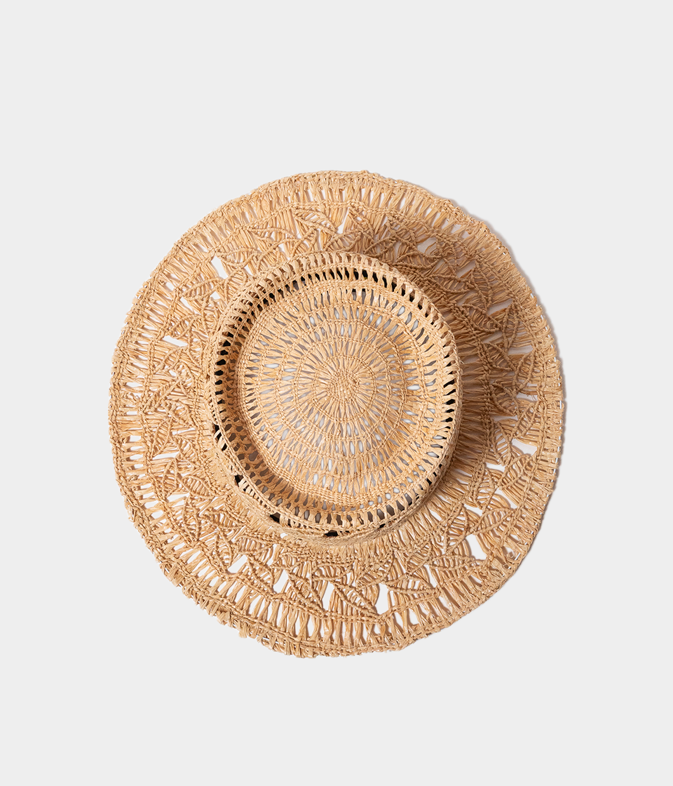 THE PORK PIE - Raffia Leaf Pattern - Natural