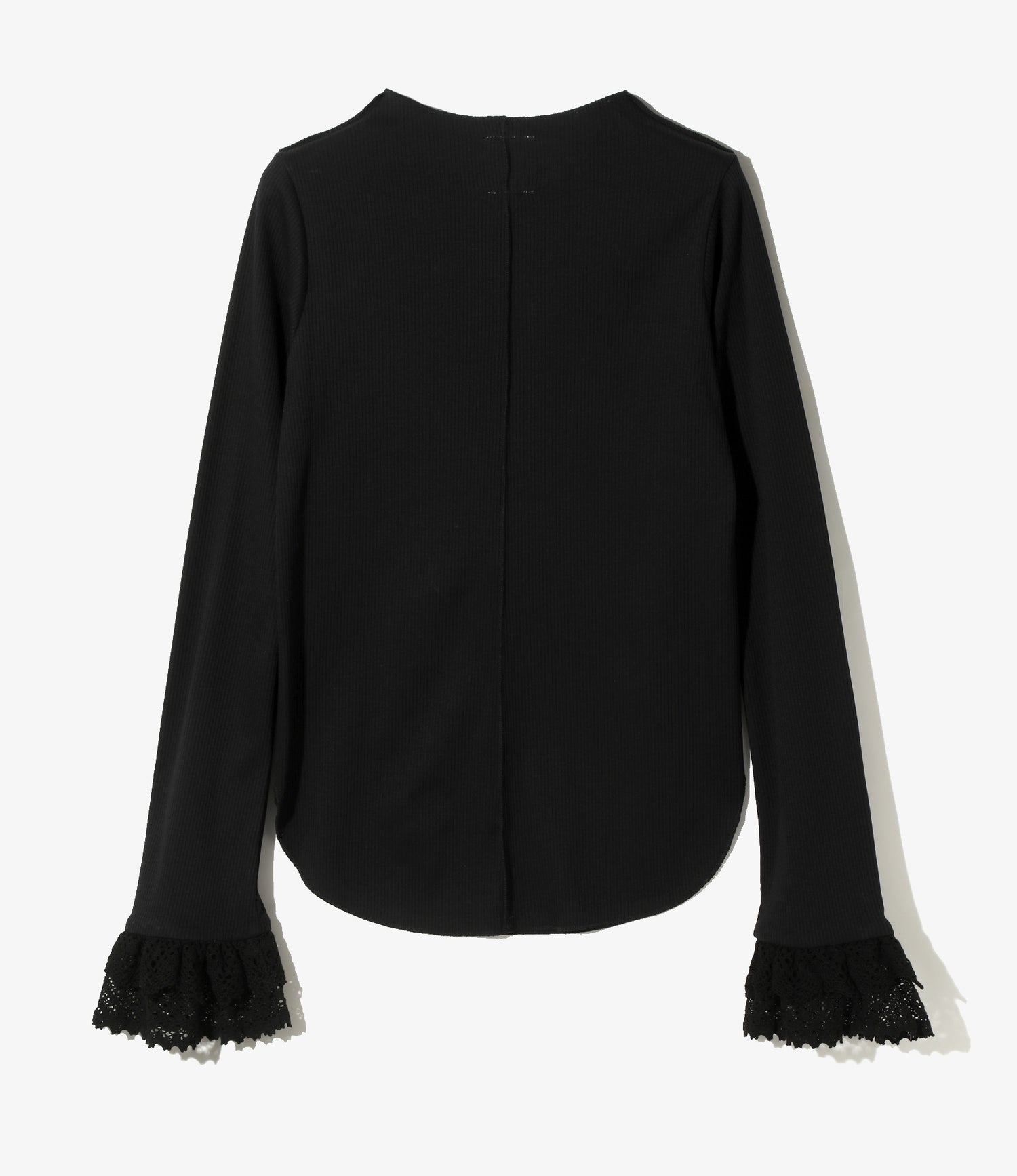 Ribbed Lace Cuff Pullover Tee - Black