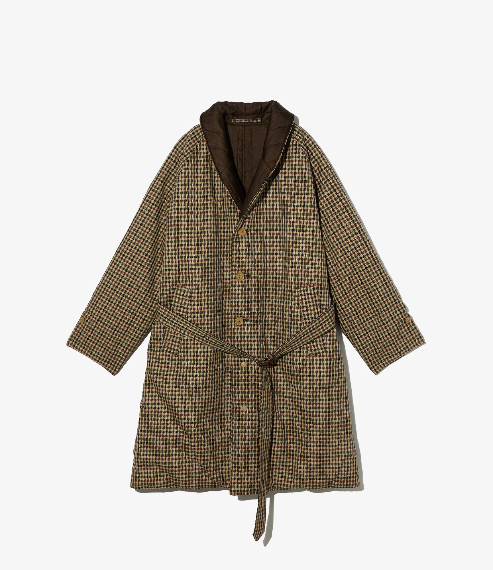 Shawl Collar Reversible Coat - Brown/Olive Heavy Gunclub Check