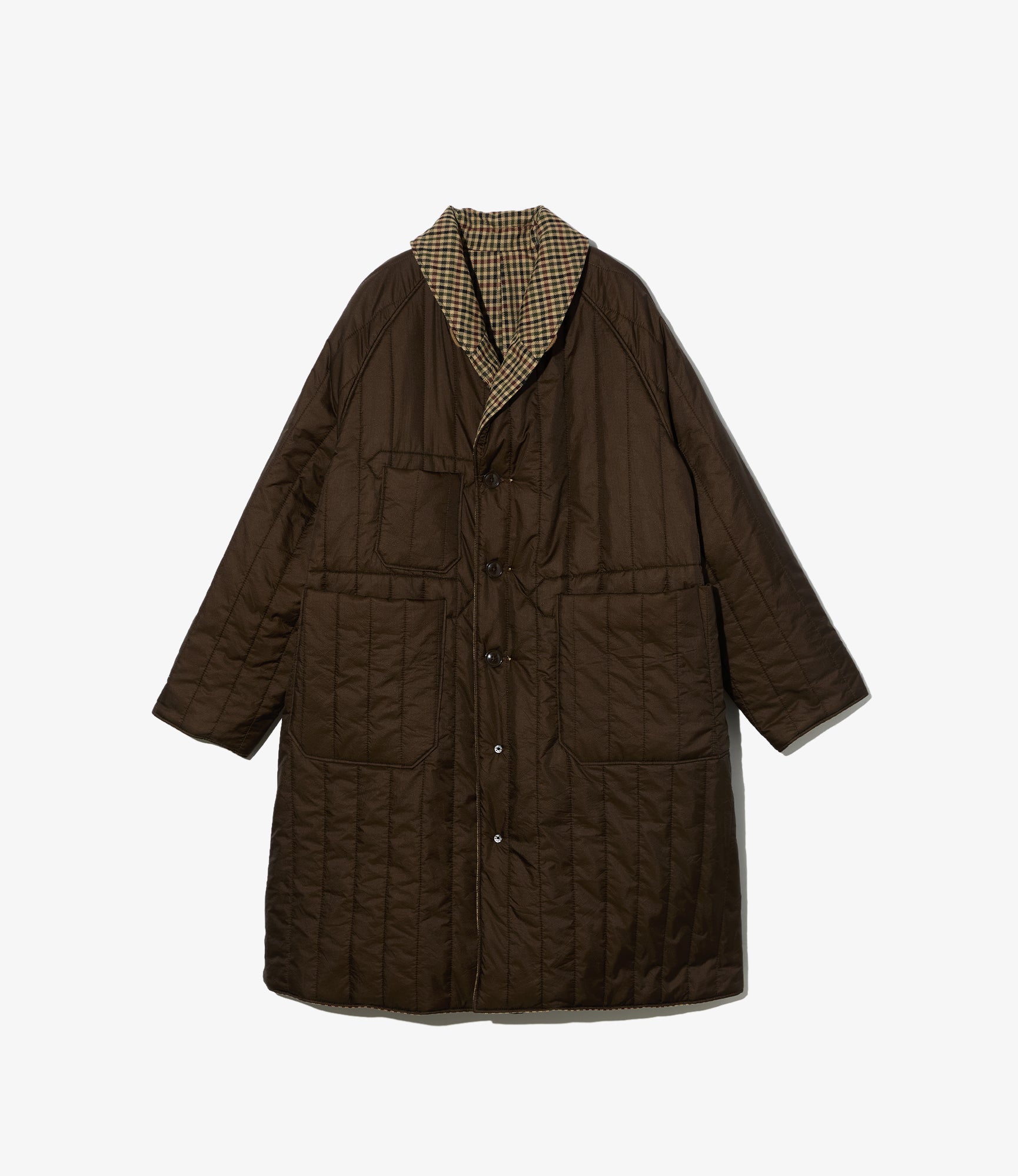 Shawl Collar Reversible Coat - Brown/Olive Heavy Gunclub Check
