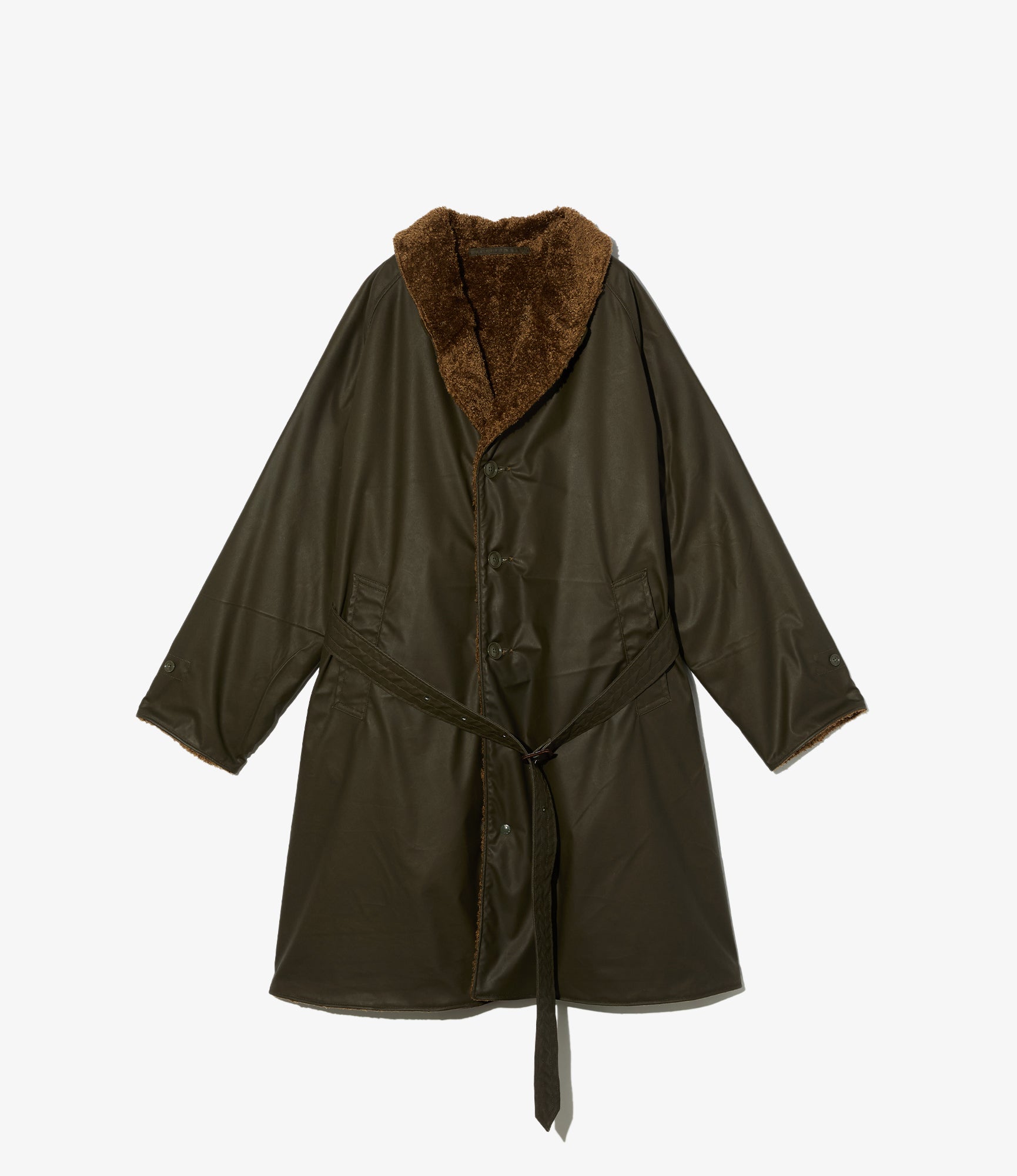 Shawl Collar Reversible Coat - Brown Polyester Coated Cloth