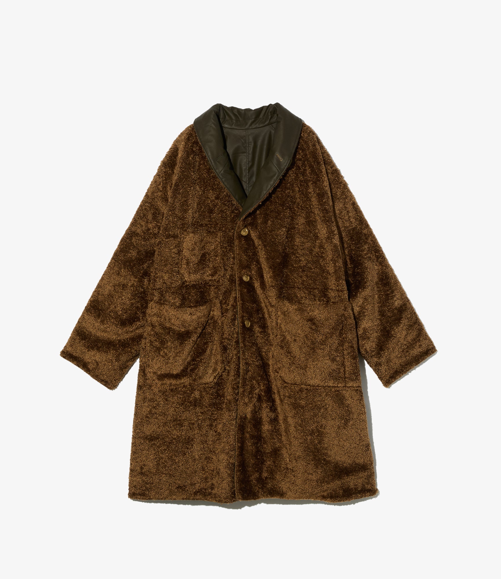 Shawl Collar Reversible Coat - Brown Polyester Coated Cloth