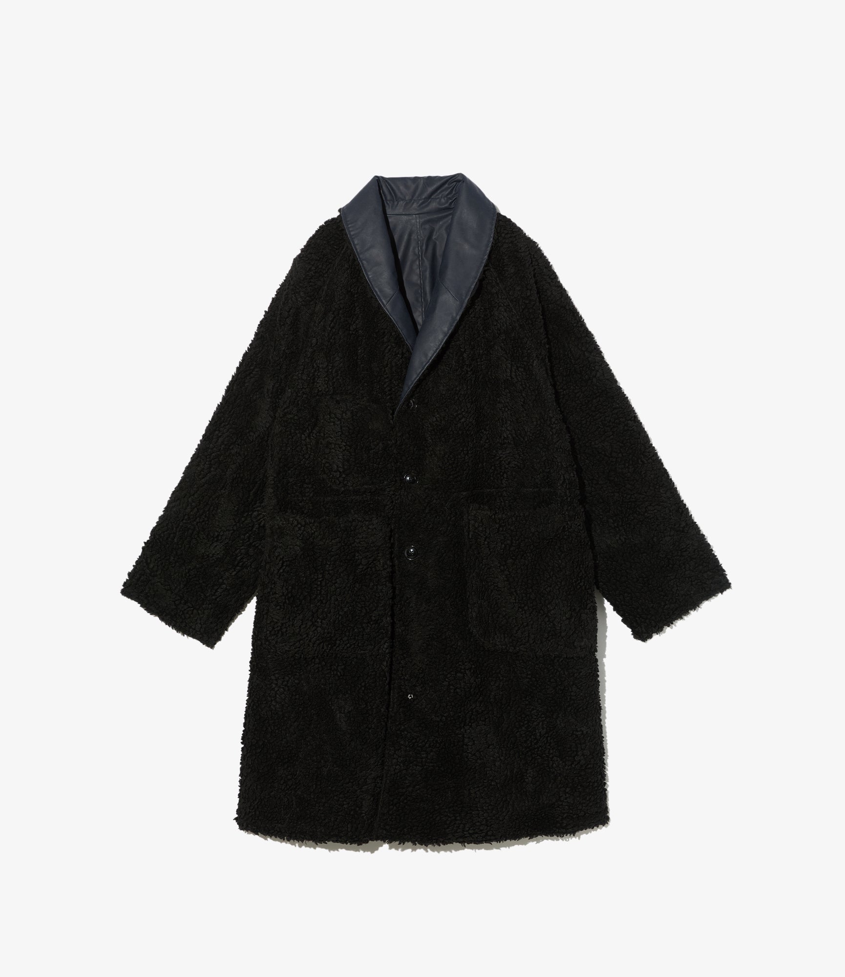 Shawl Collar Reversible Coat - Dk. Navy Polyester Coated Cloth