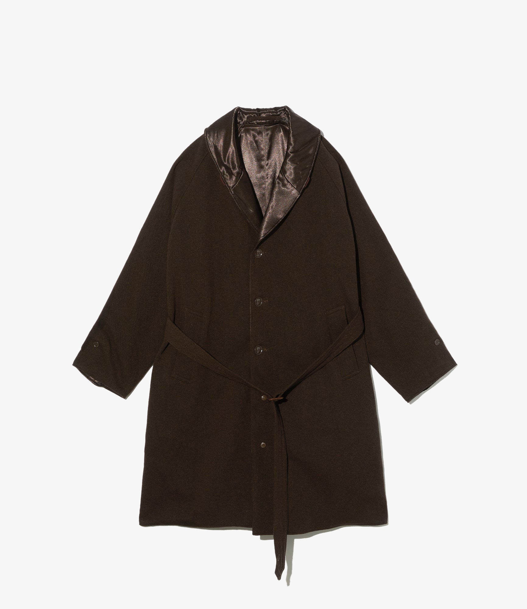 Shawl Collar Reversible Coat - Dk. Brown Wool Poly Heavy Tweed