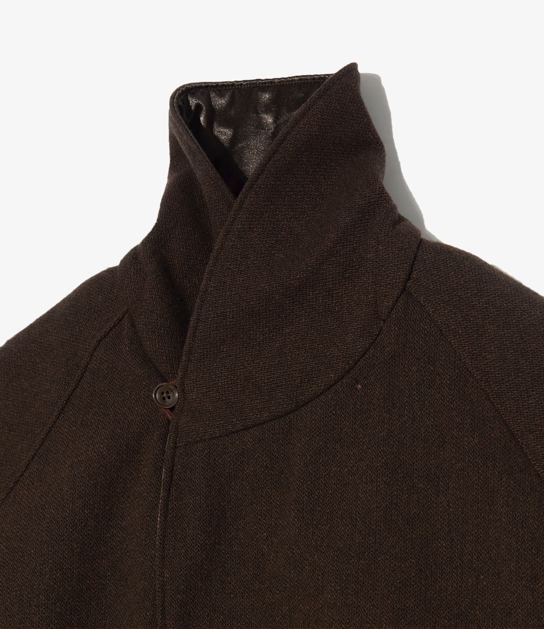 Shawl Collar Reversible Coat - Dk. Brown Wool Poly Heavy Tweed