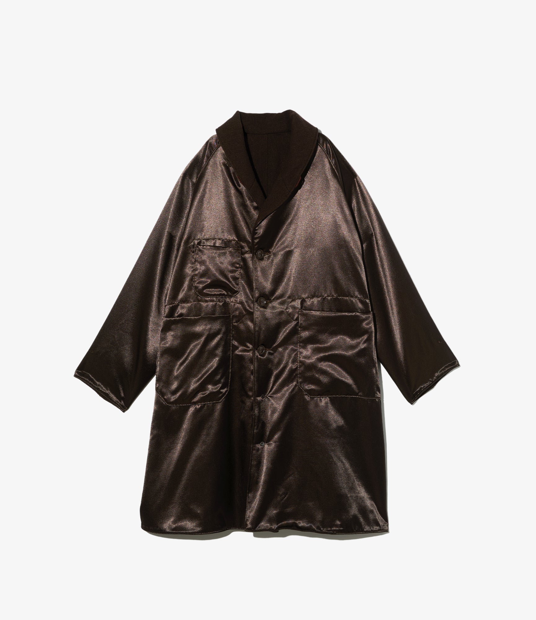 Shawl Collar Reversible Coat - Dk. Brown Wool Poly Heavy Tweed