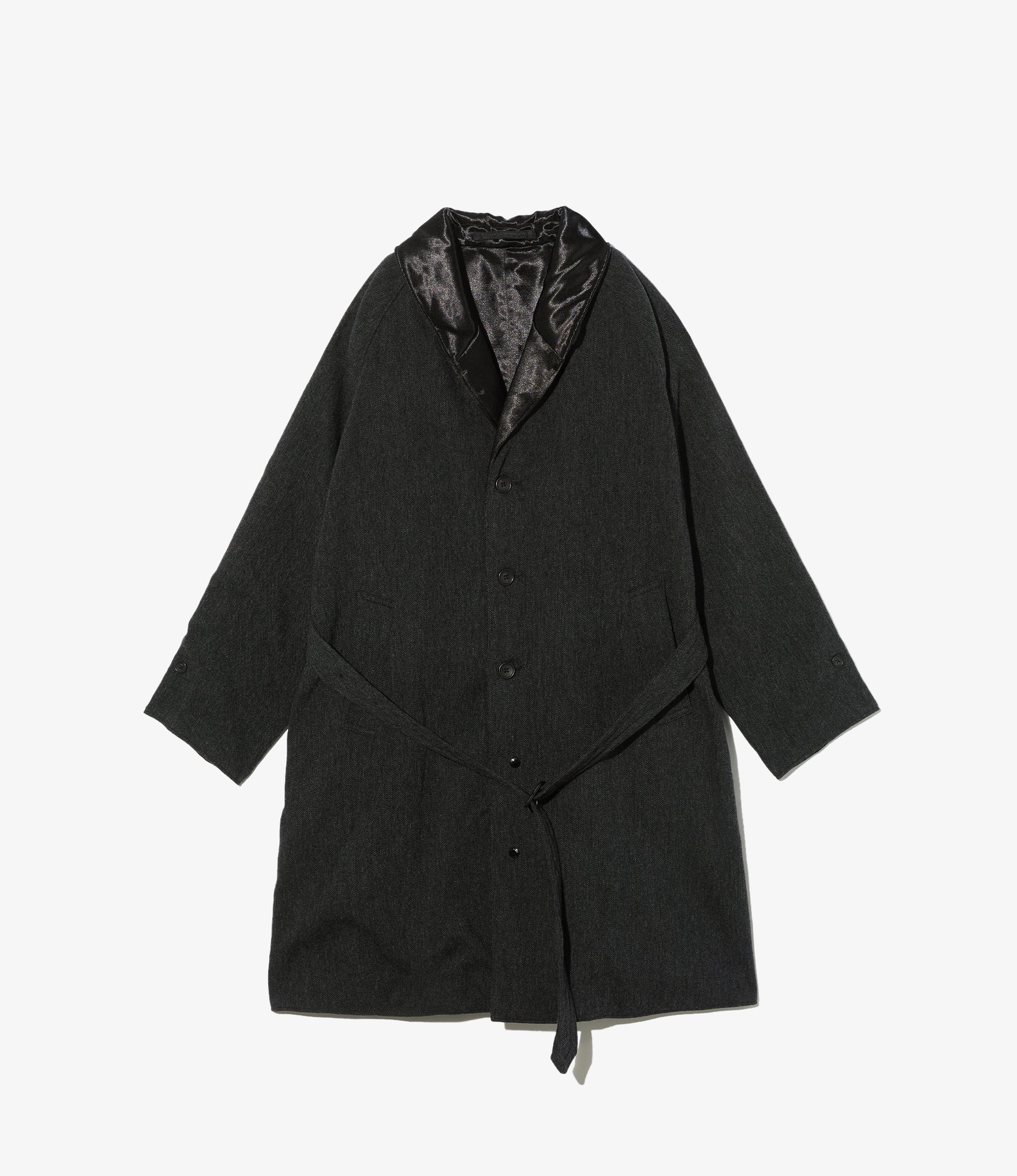 Shawl Collar Reversible Coat - Charcoal Wool Poly Heavy Tweed