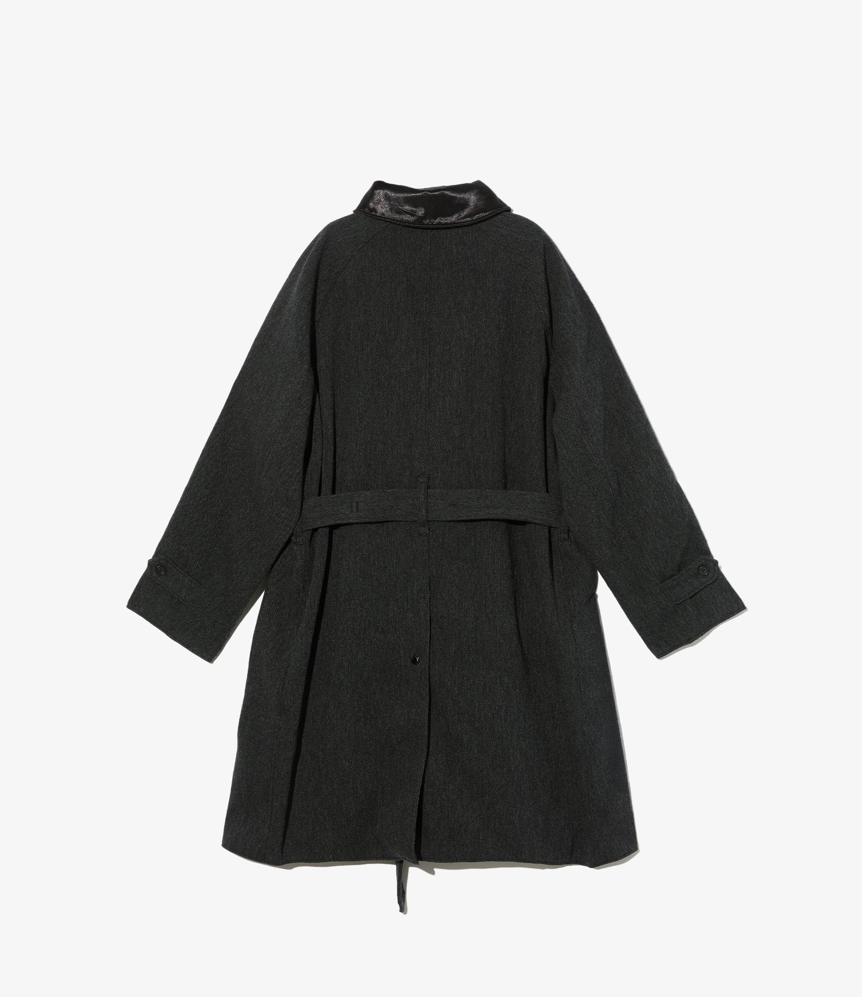 Shawl Collar Reversible Coat - Charcoal Wool Poly Heavy Tweed