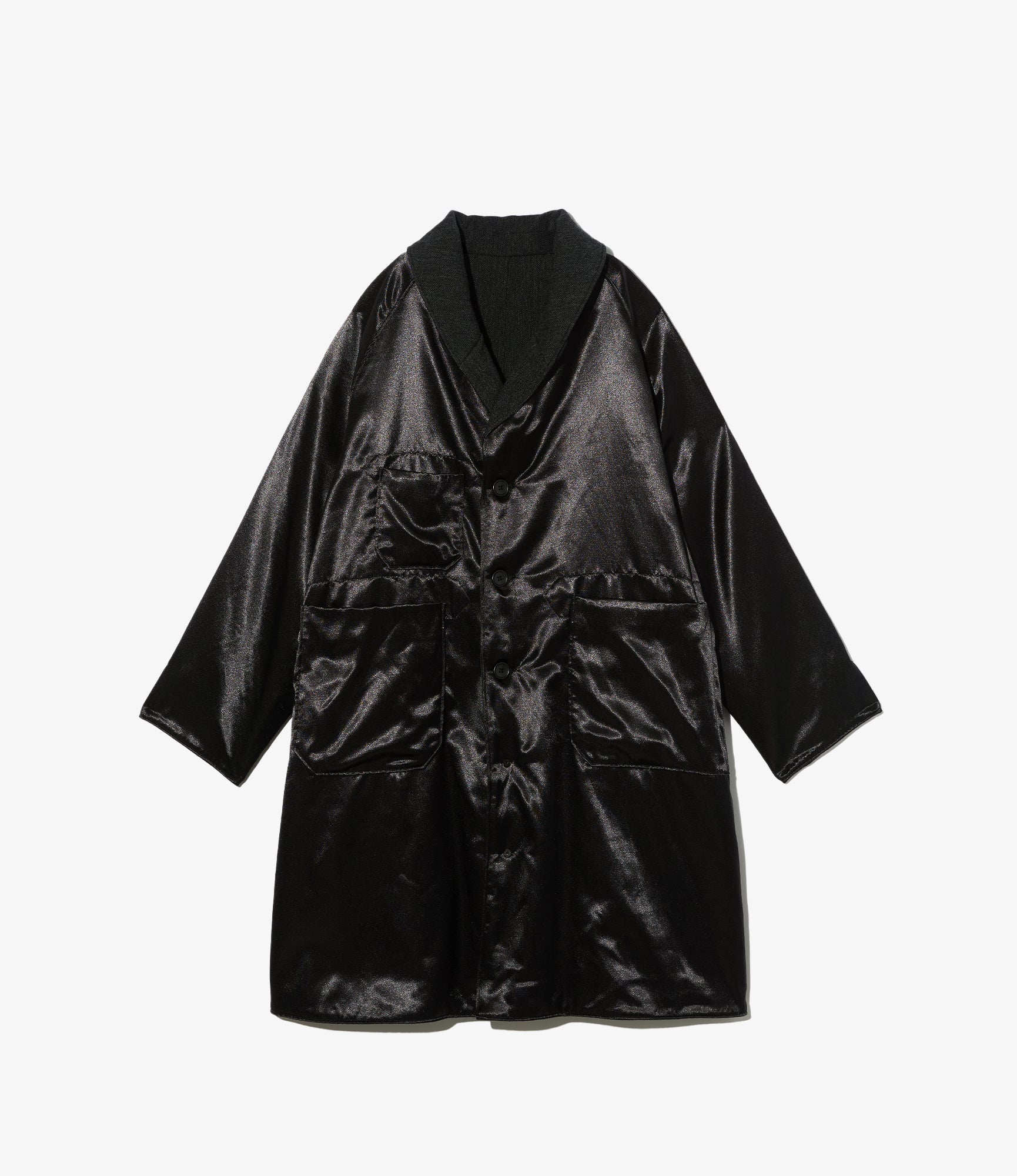 Shawl Collar Reversible Coat - Charcoal Wool Poly Heavy Tweed
