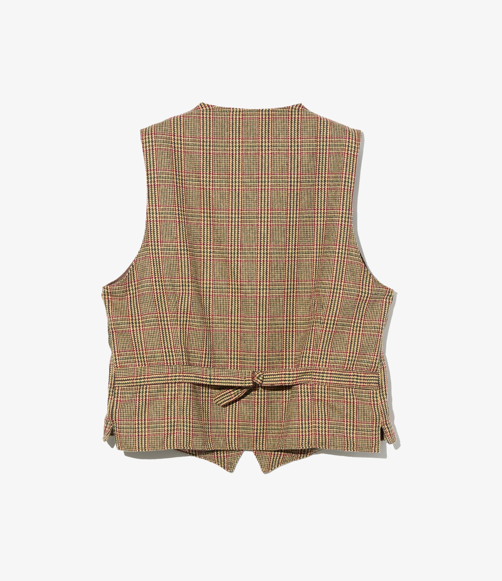 Shawl Collar Cinch Vest - Tan/Red Wool Poly Glen Plaid