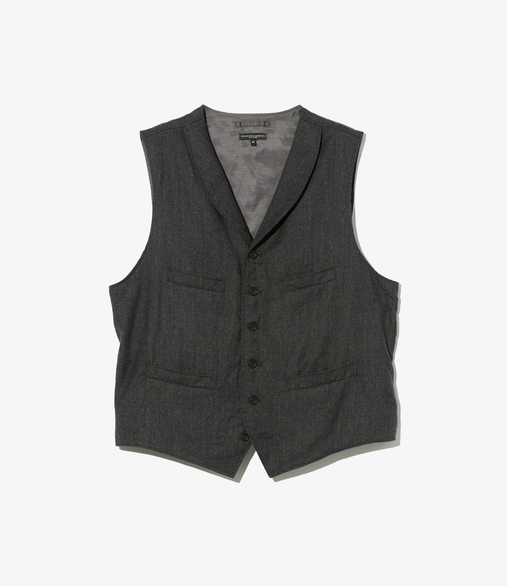 Shawl Collar Cinch Vest - Dk. Grey High Count Worsted Wool