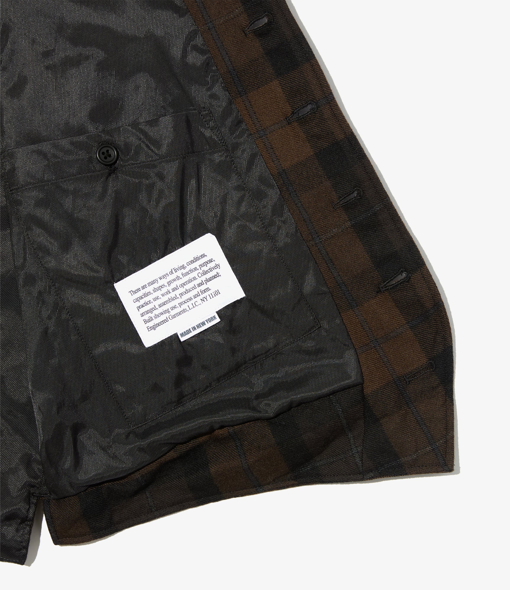 Shawl Collar Cinch Vest - Brown/Black Worsted Wool Plaid