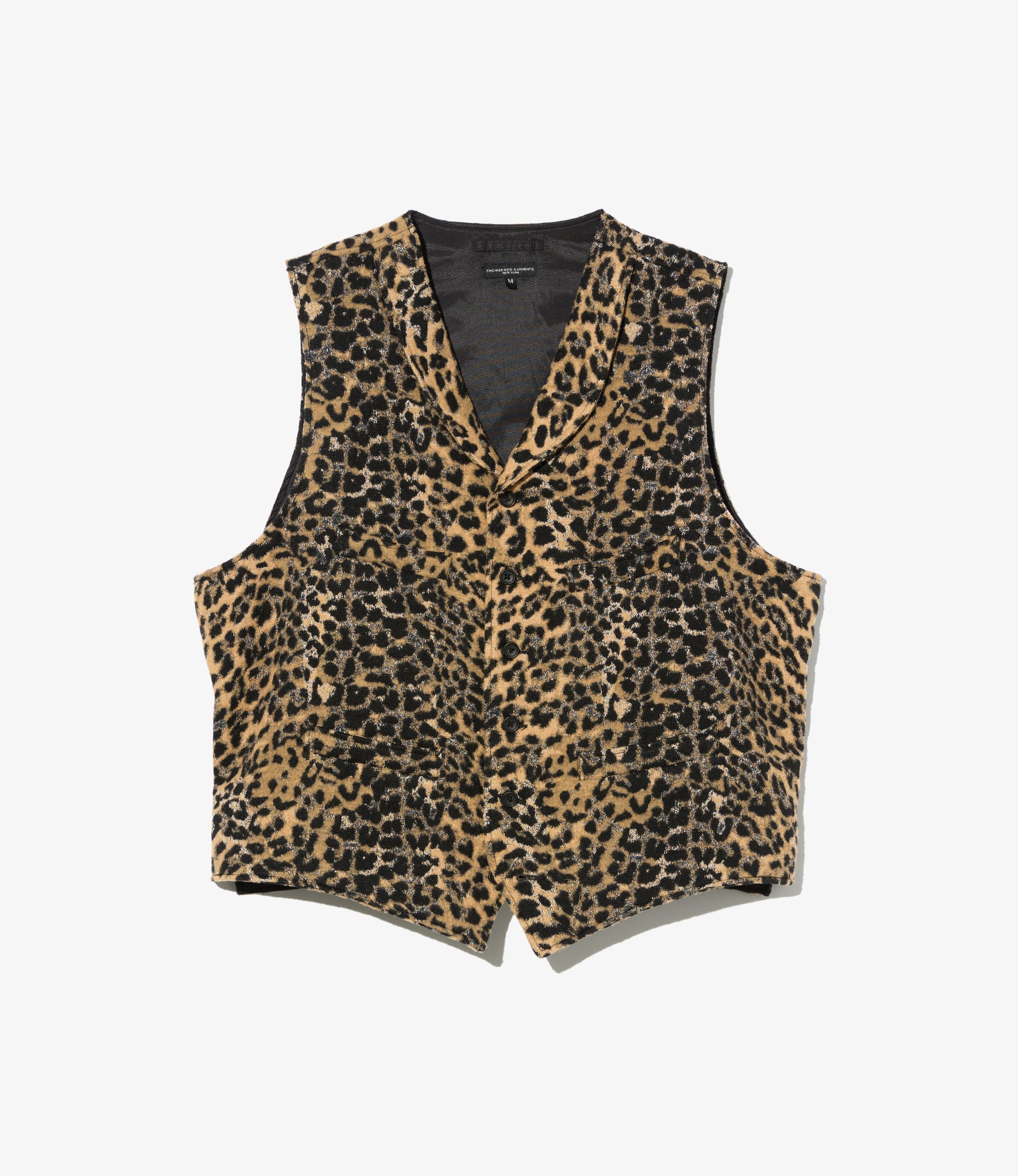 Shawl Collar Cinch Vest - Brown Wool Poly Leopard Jq.