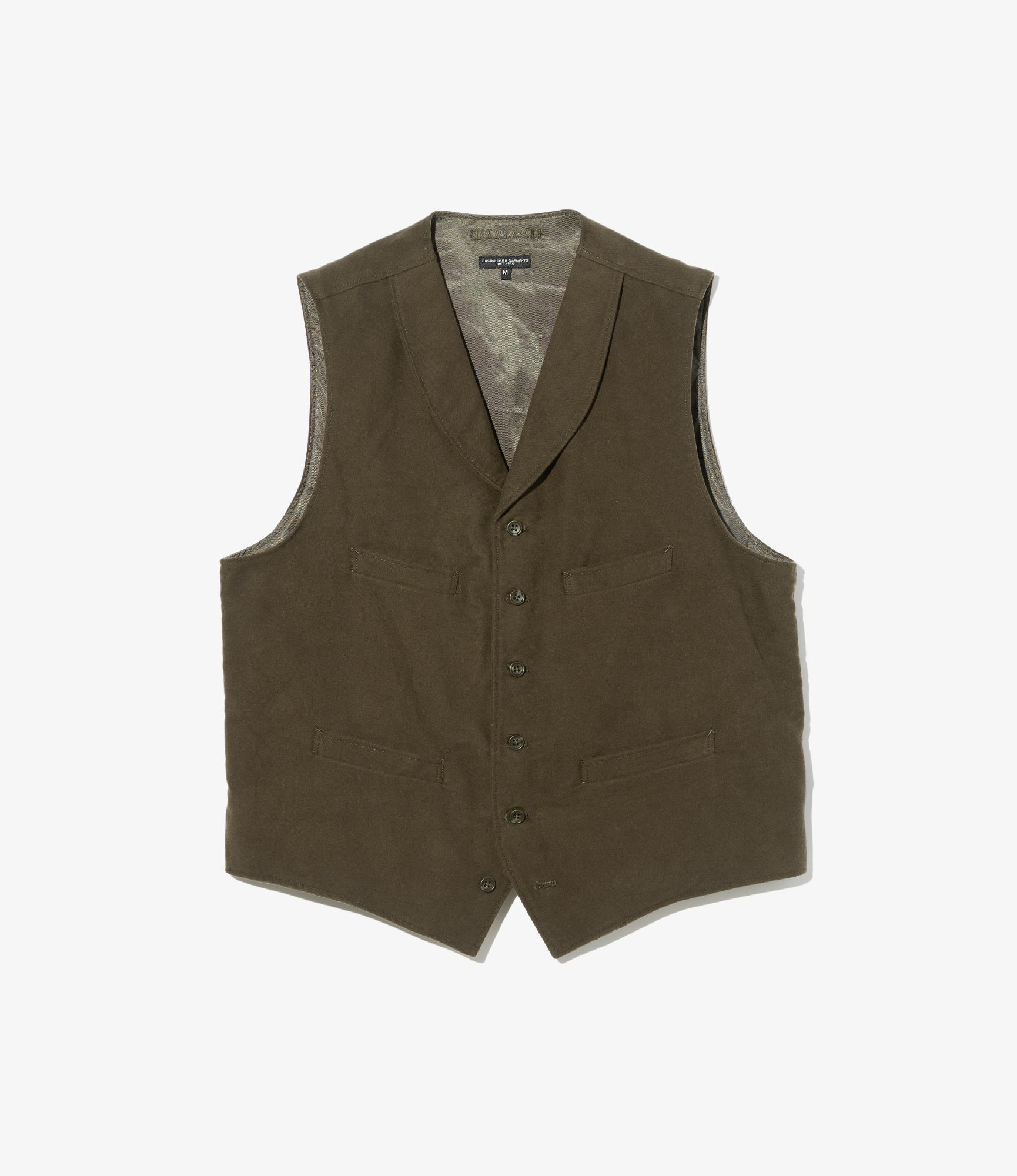 Shawl Collar Cinch Vest - Olive Cotton Moleskin