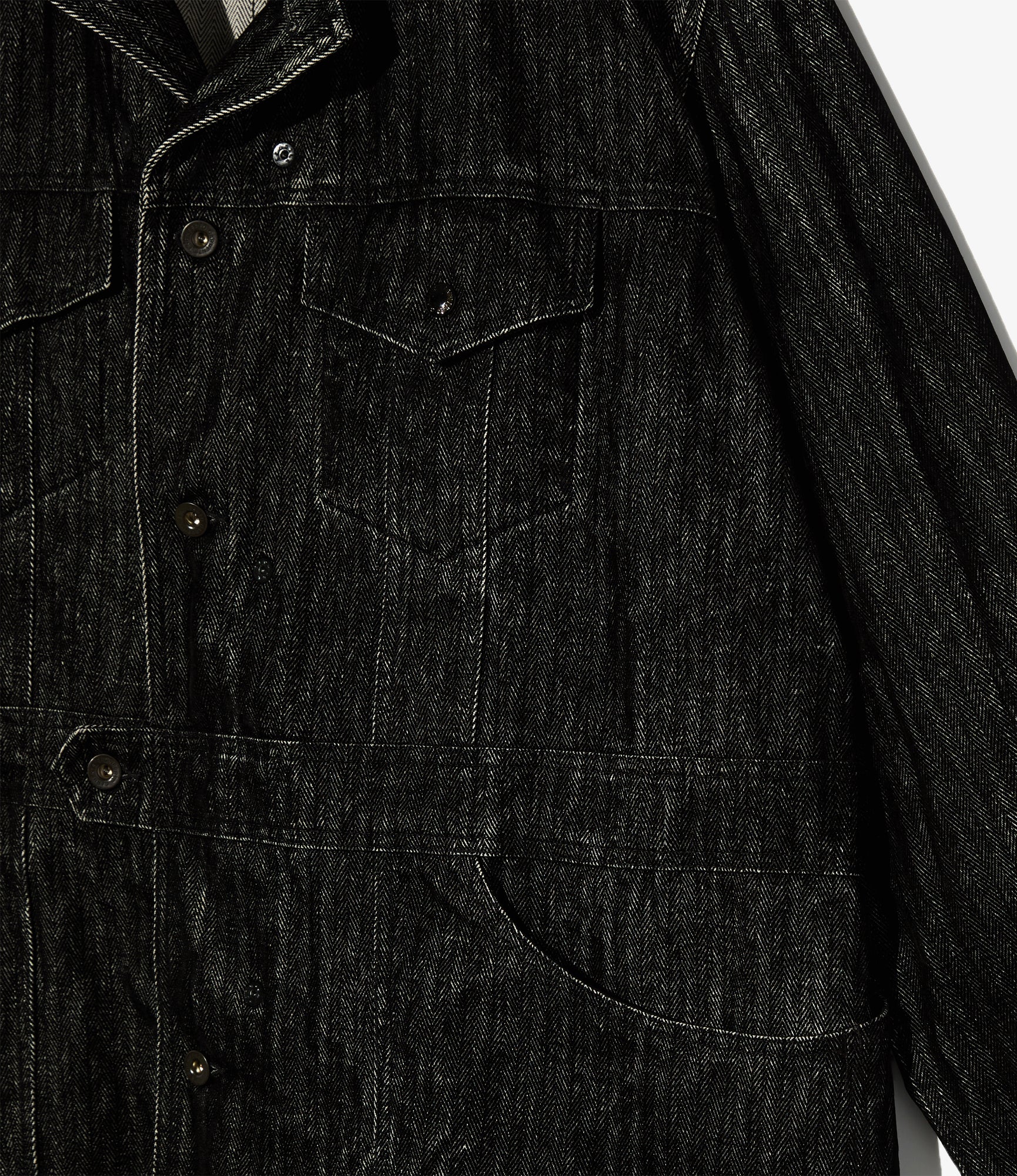 Shop Coat - Black Cotton Flocking Herringbone