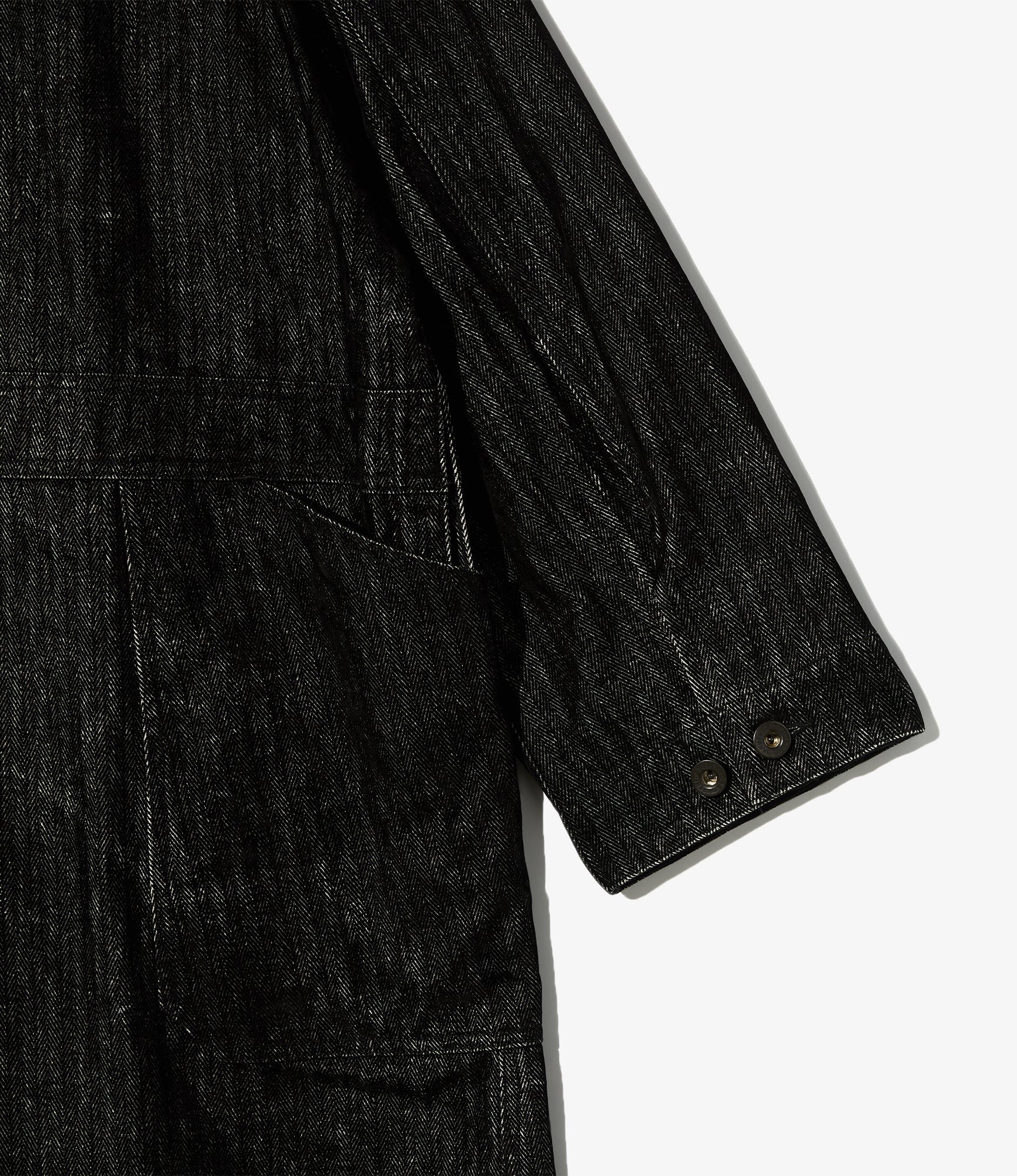 Shop Coat - Black Cotton Flocking Herringbone