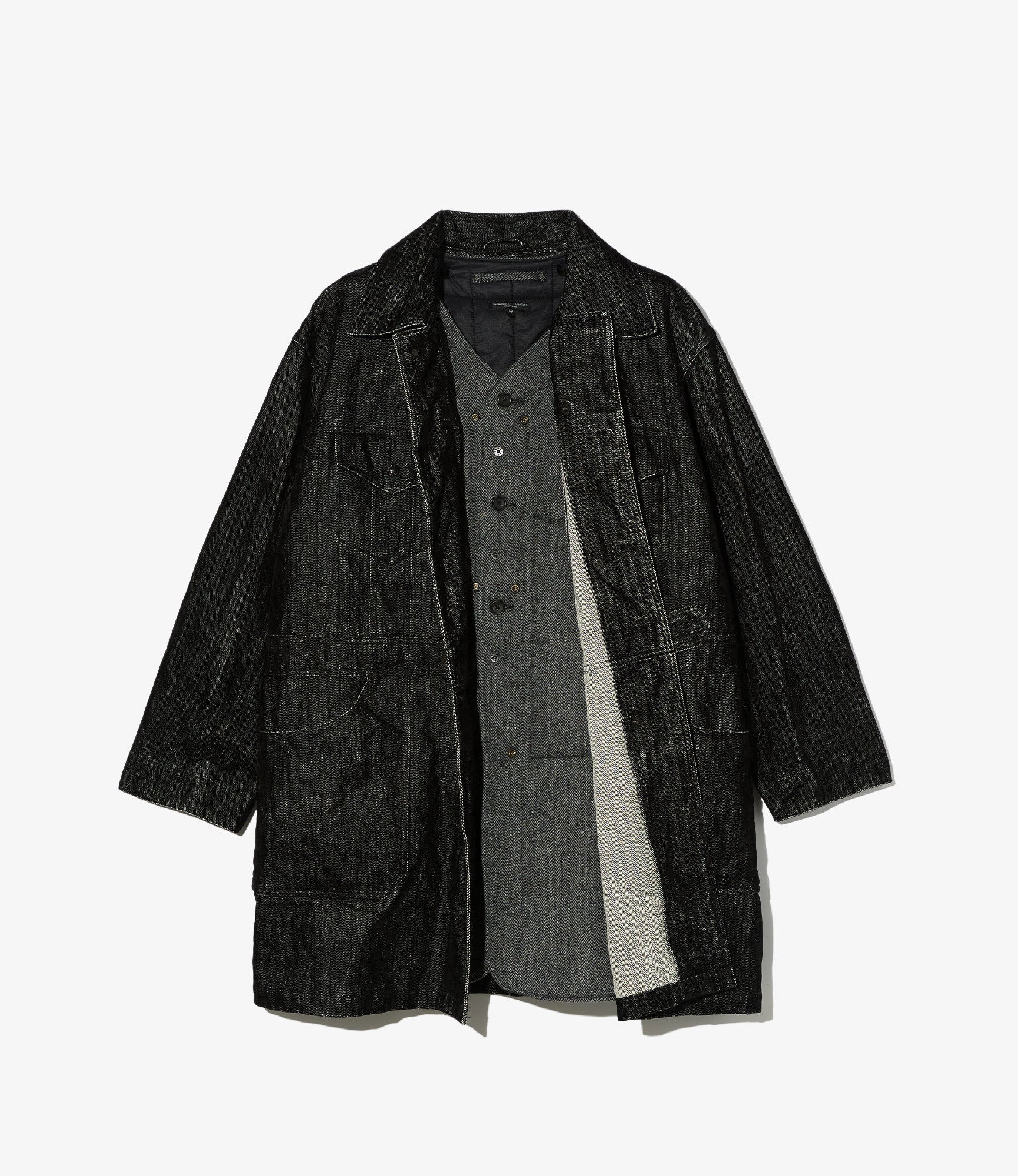 Shop Coat - Black Cotton Flocking Herringbone