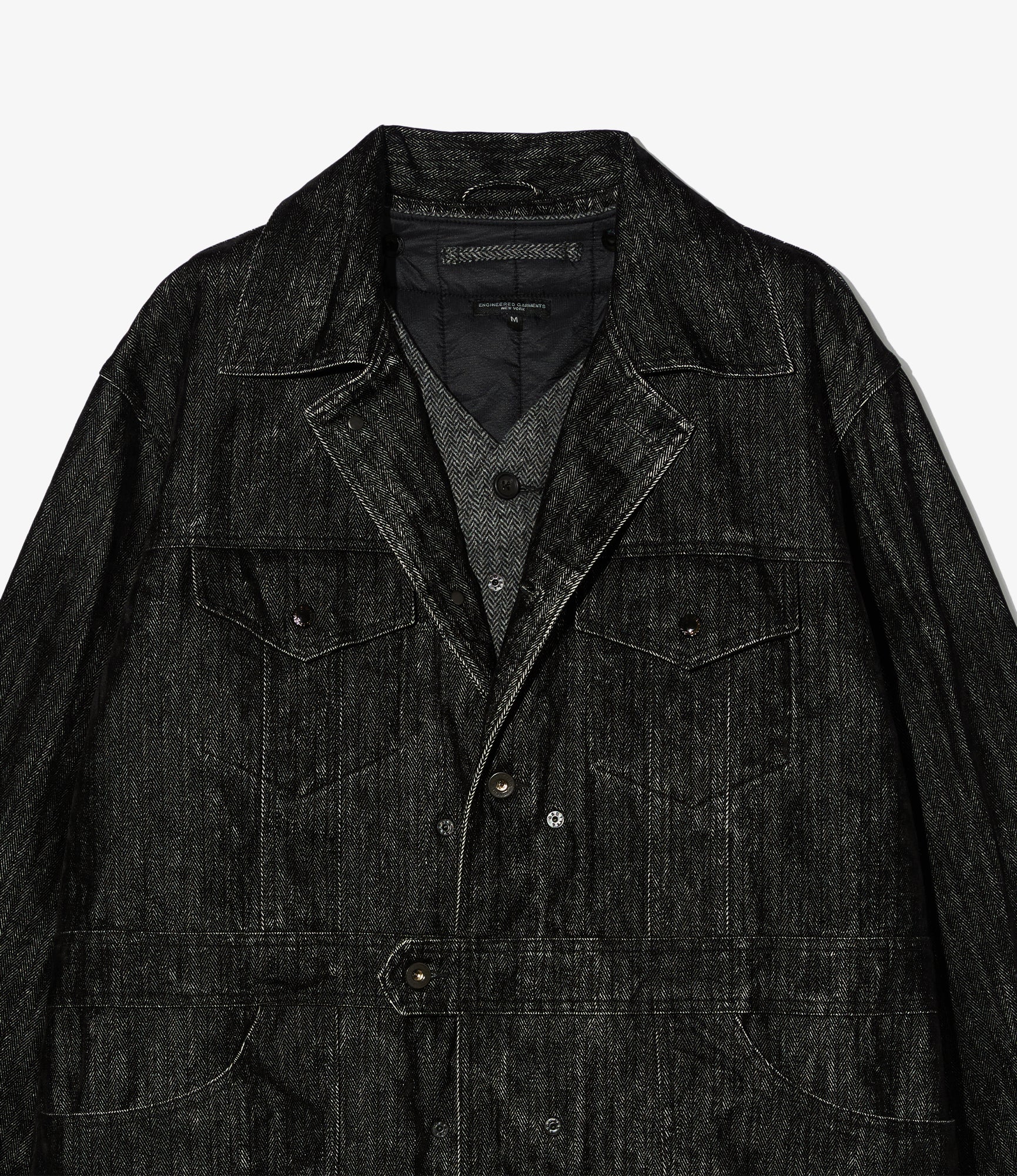 Shop Coat - Black Cotton Flocking Herringbone