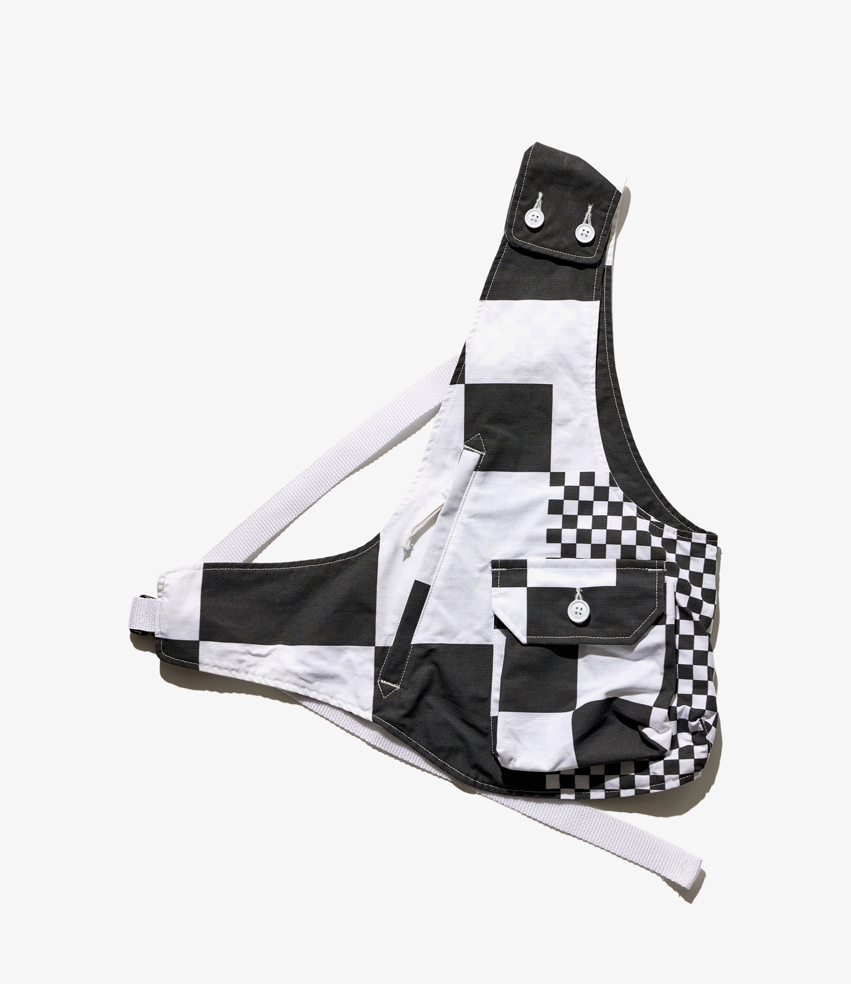 Shoulder Vest - White/Black Checker Print Cotton Ripstop