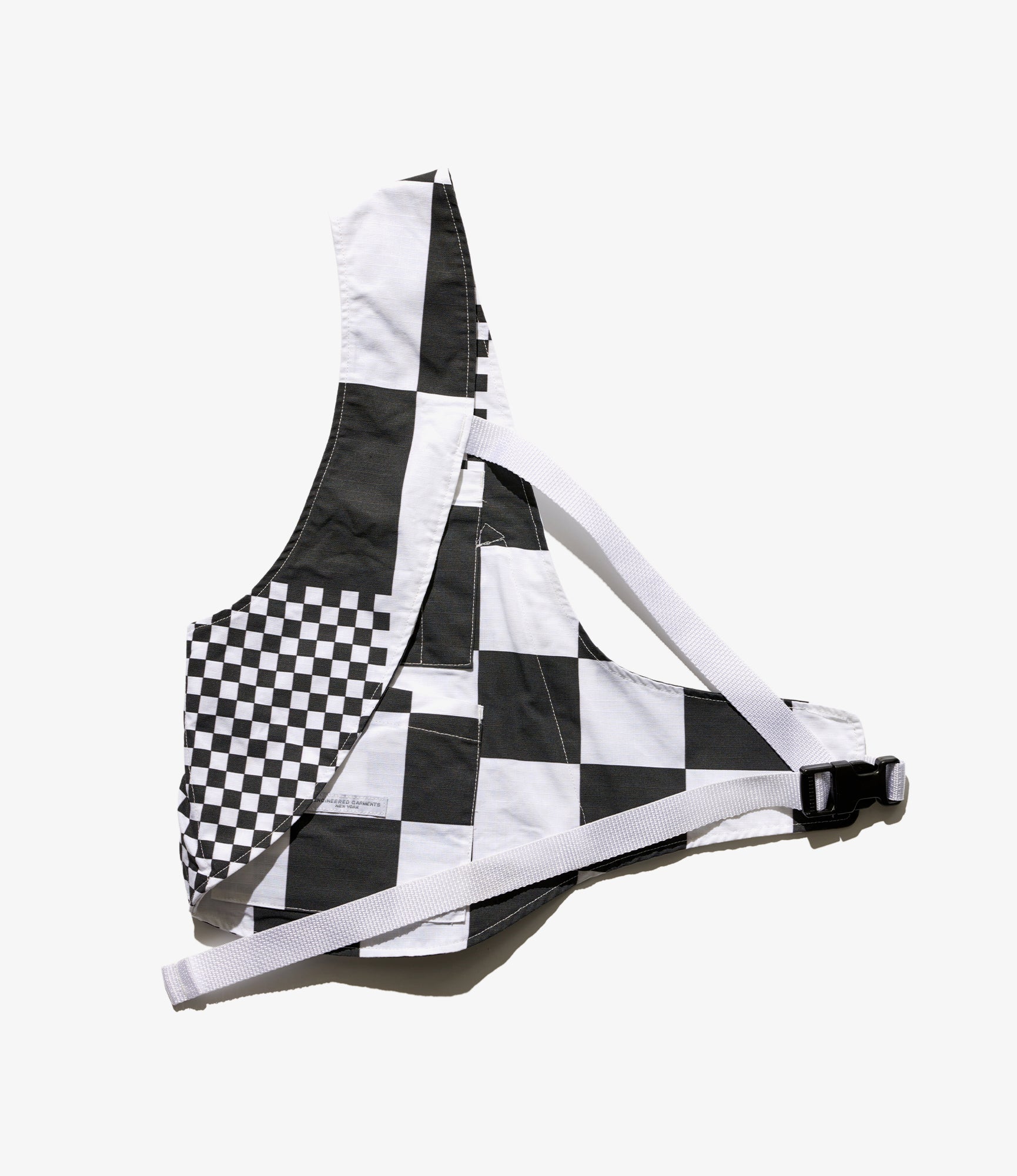 Shoulder Vest - White/Black Checker Print Cotton Ripstop