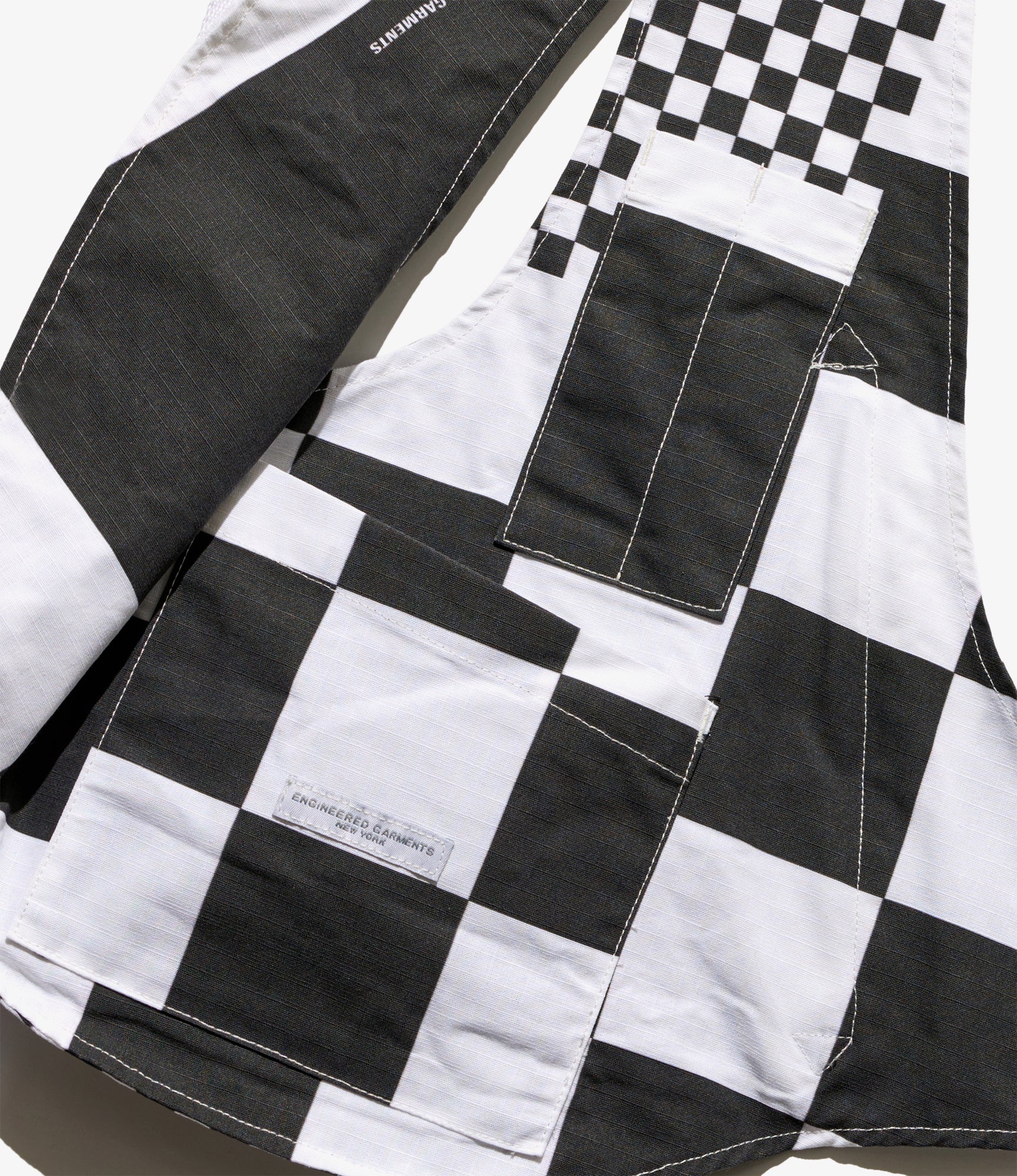 Shoulder Vest - White/Black Checker Print Cotton Ripstop