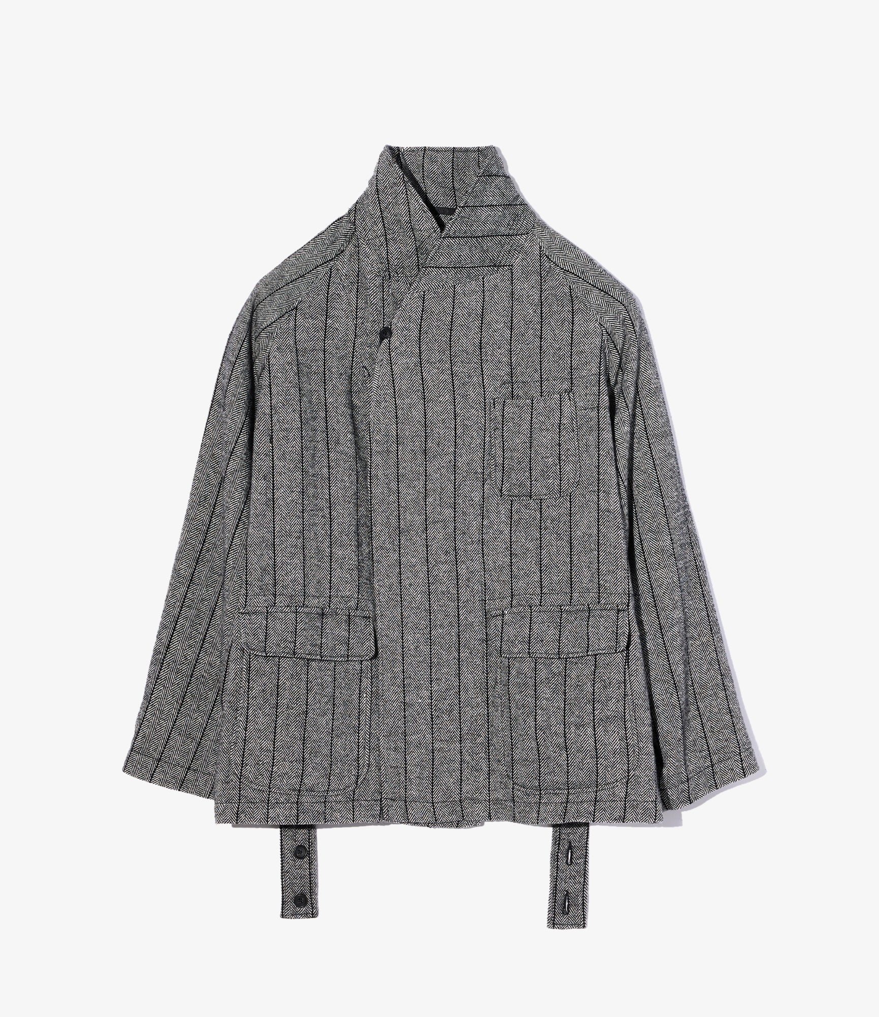 Smoking Jacket - Dk. Grey Wool Striped HB